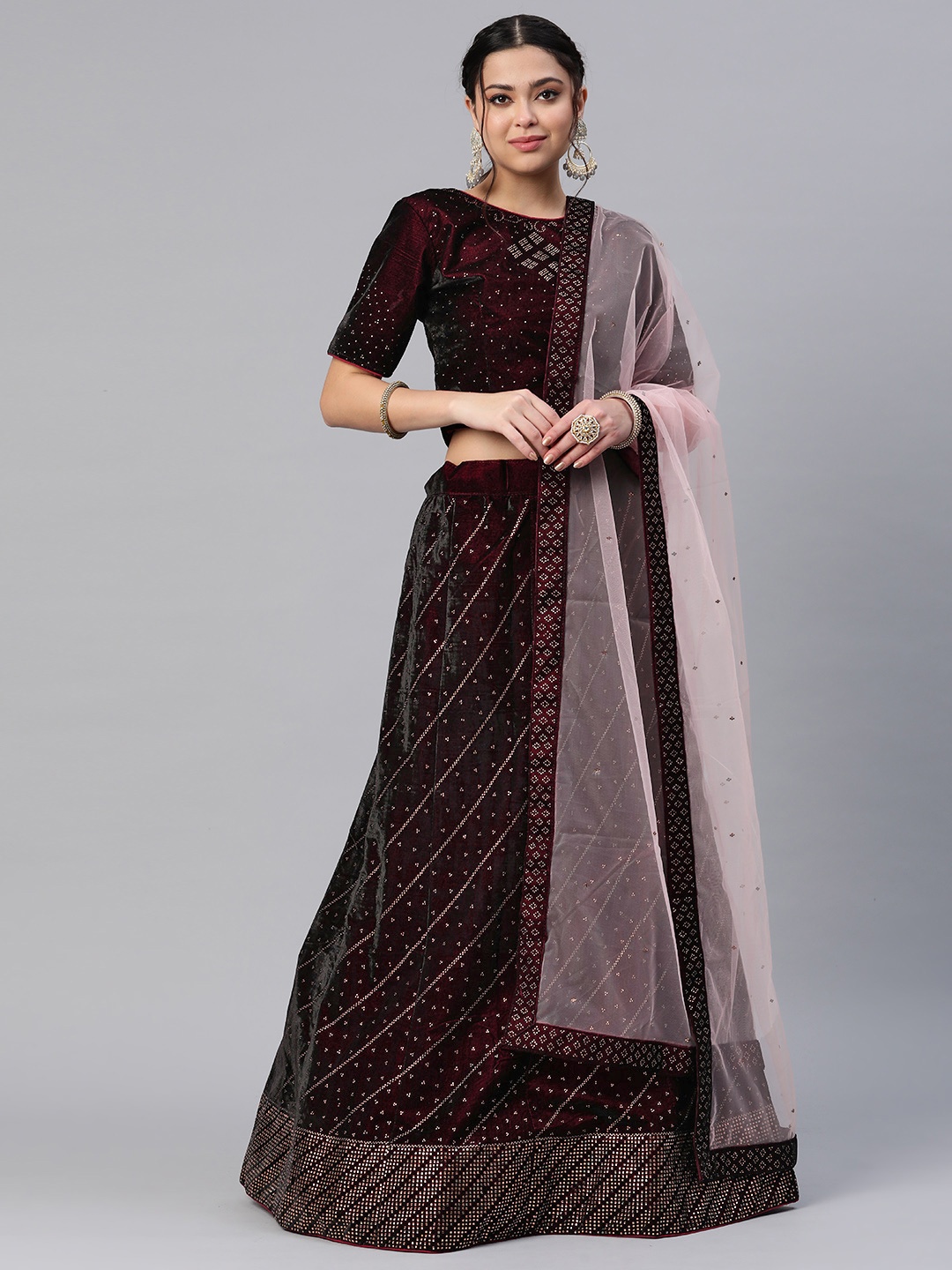 

CAMPAIGN TRENDS Embellished Semi-Stitched Lehenga & Unstitched Blouse With Dupatta, Maroon