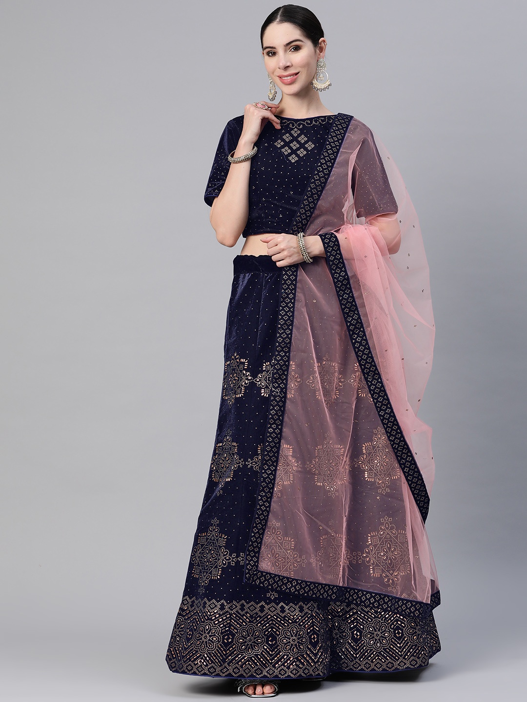 

CAMPAIGN TRENDS Embellished Beads and Stones Unstitched Lehenga & Blouse With Dupatta, Blue