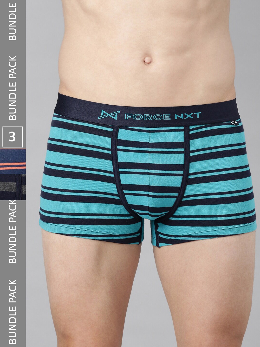 

Force NXT Men Pack Of 3 Assorted Striped Cotton Trunks