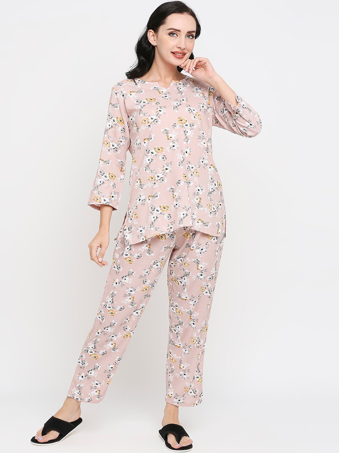 

Smarty Pants Women Floral Printed Pure Cotton Night Suit, Rose gold