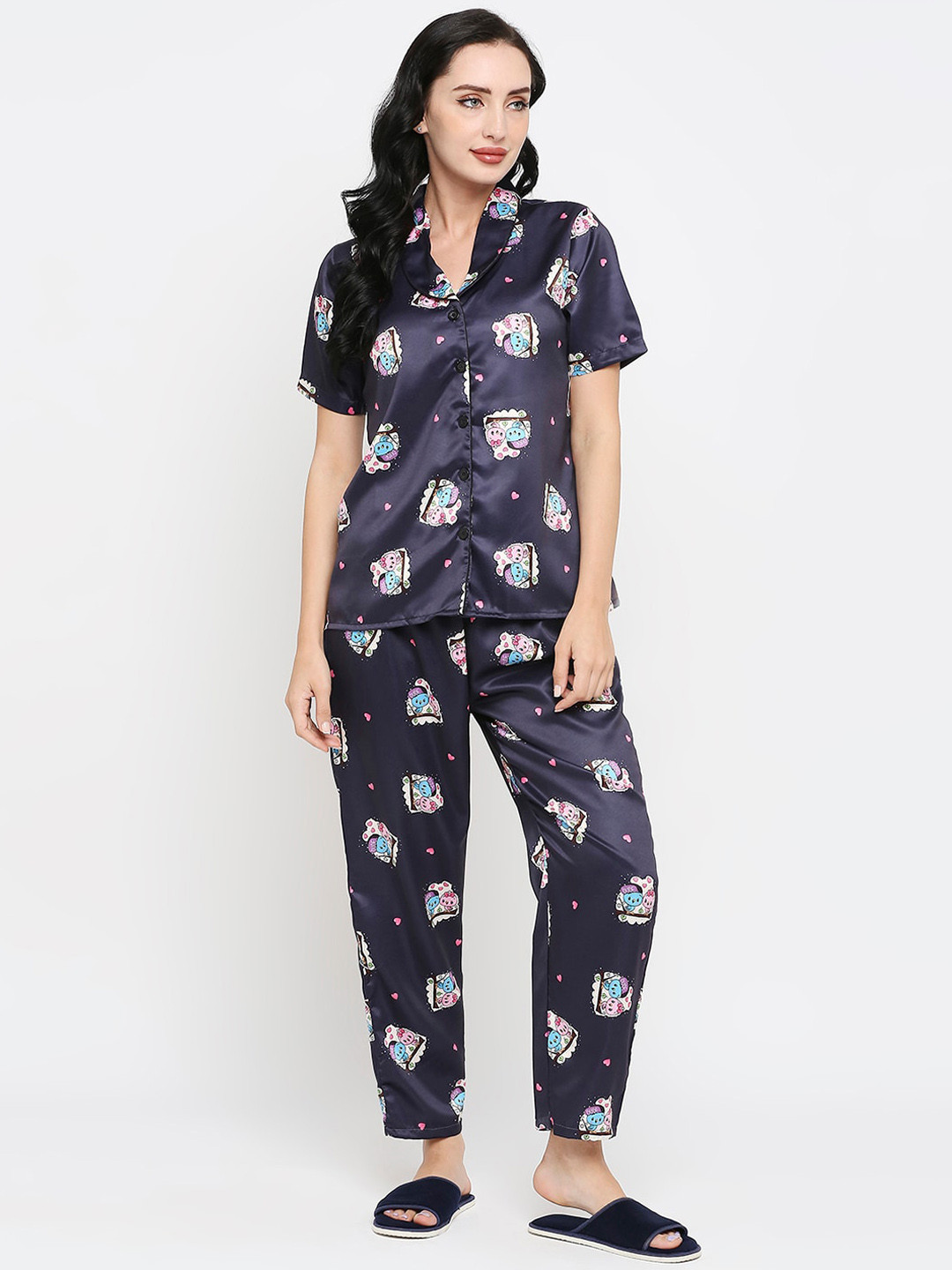 

Smarty Pants Women Conversational Printed Satin Night Suit, Burgundy