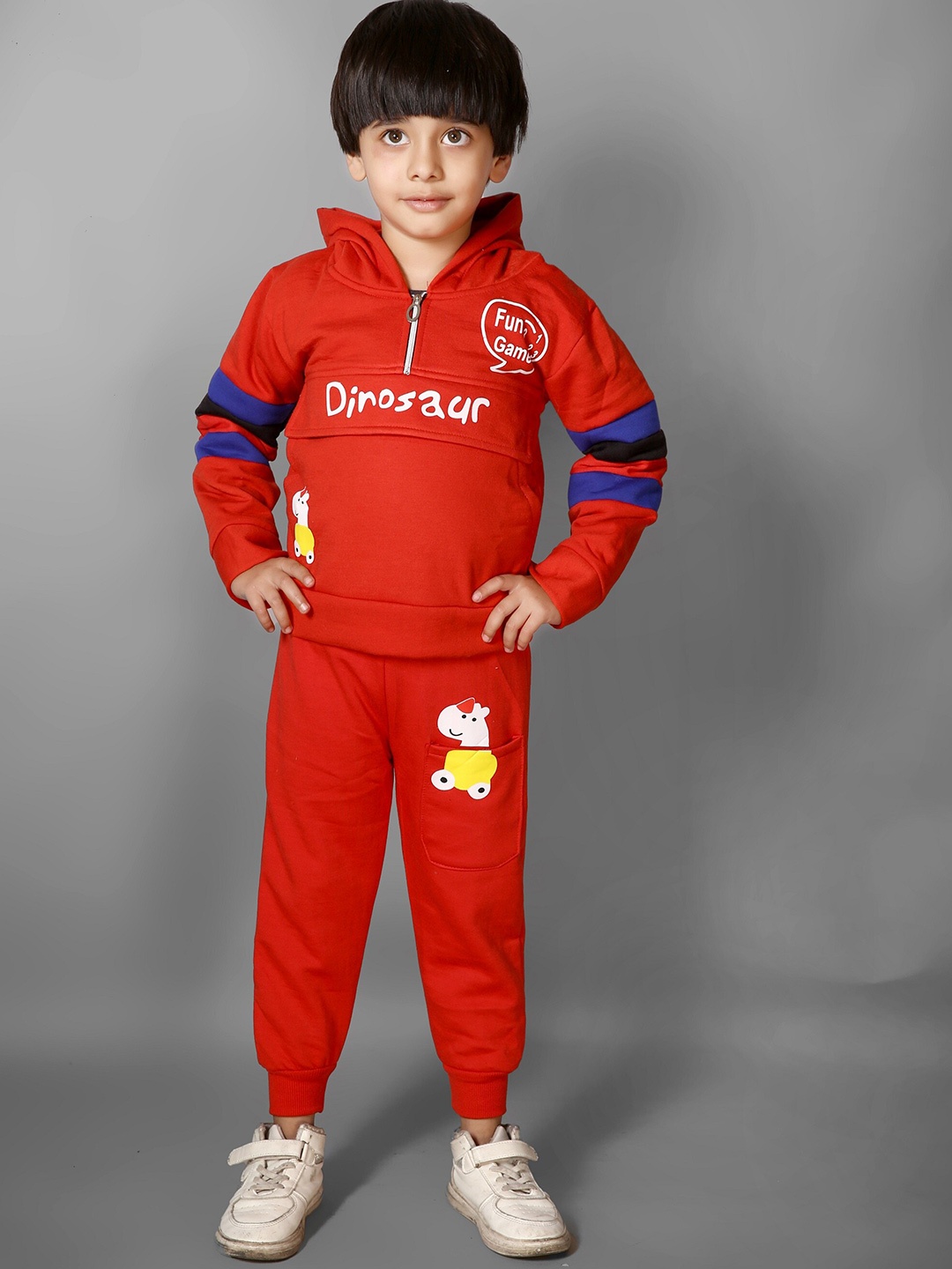 

Ameeha Kids Printed Hooded T-shirt with Jogger, Red