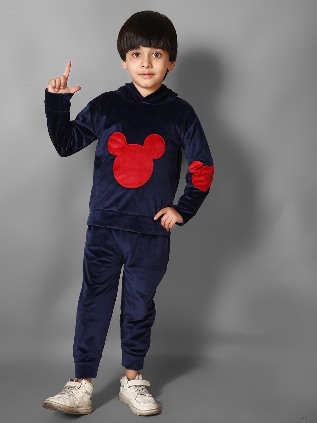 

Ameeha Kids Printed Hooded Sweatshirt with Jogger, Navy blue