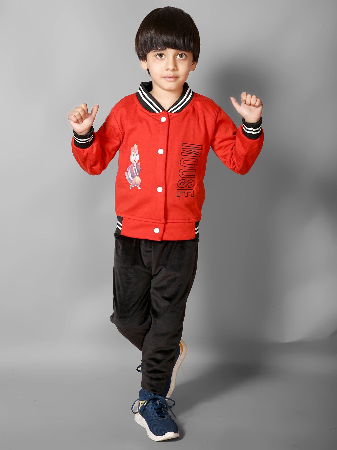 

Ameeha Boys Printed Cotton Fleece Sweatshirt with Joggers, Red