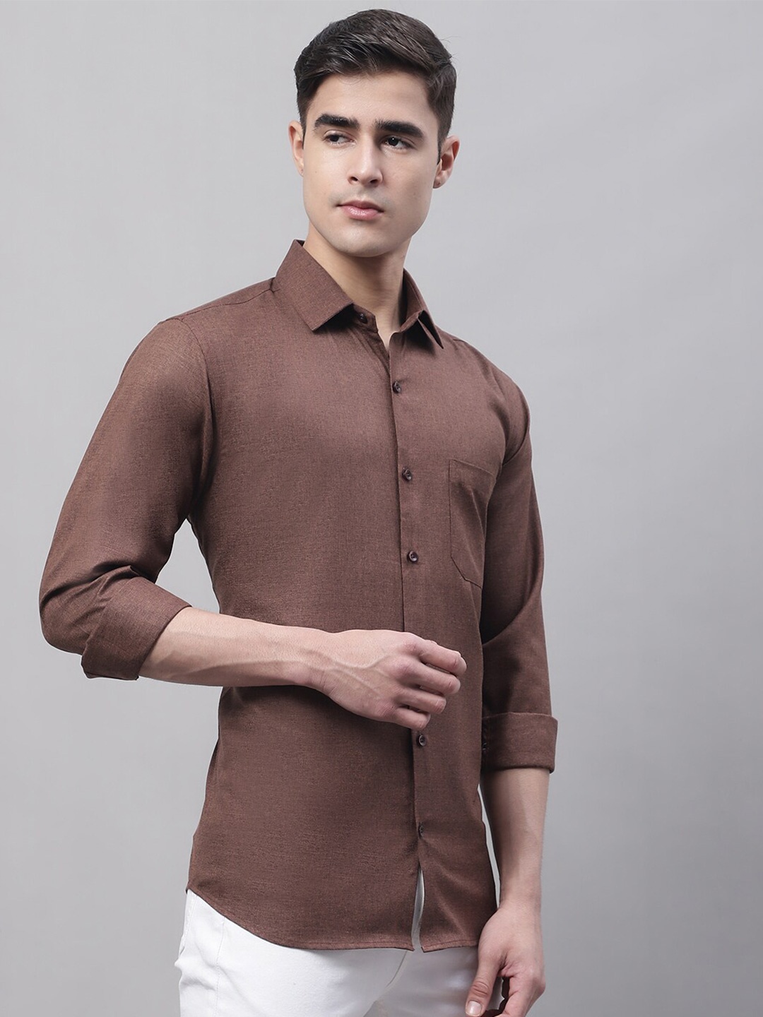 

JAINISH Classic Poly Cotton Casual Shirt, Coffee brown