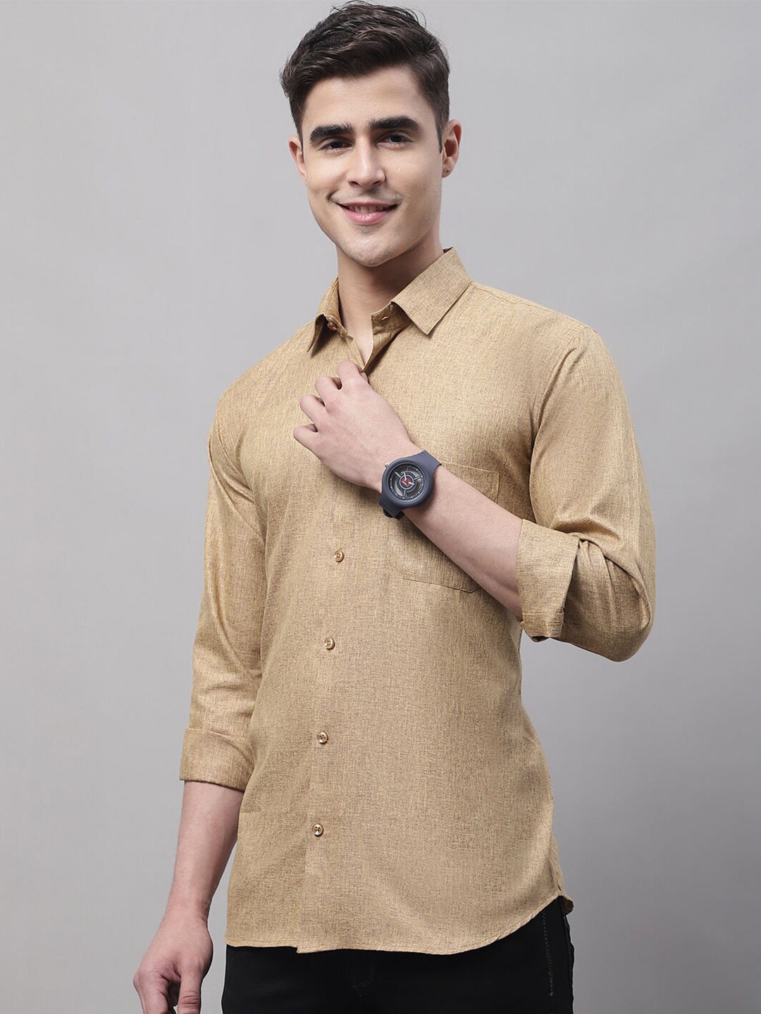 

JAINISH Spread Collar Classic Regular Fit Casual Cotton Shirt, Brown