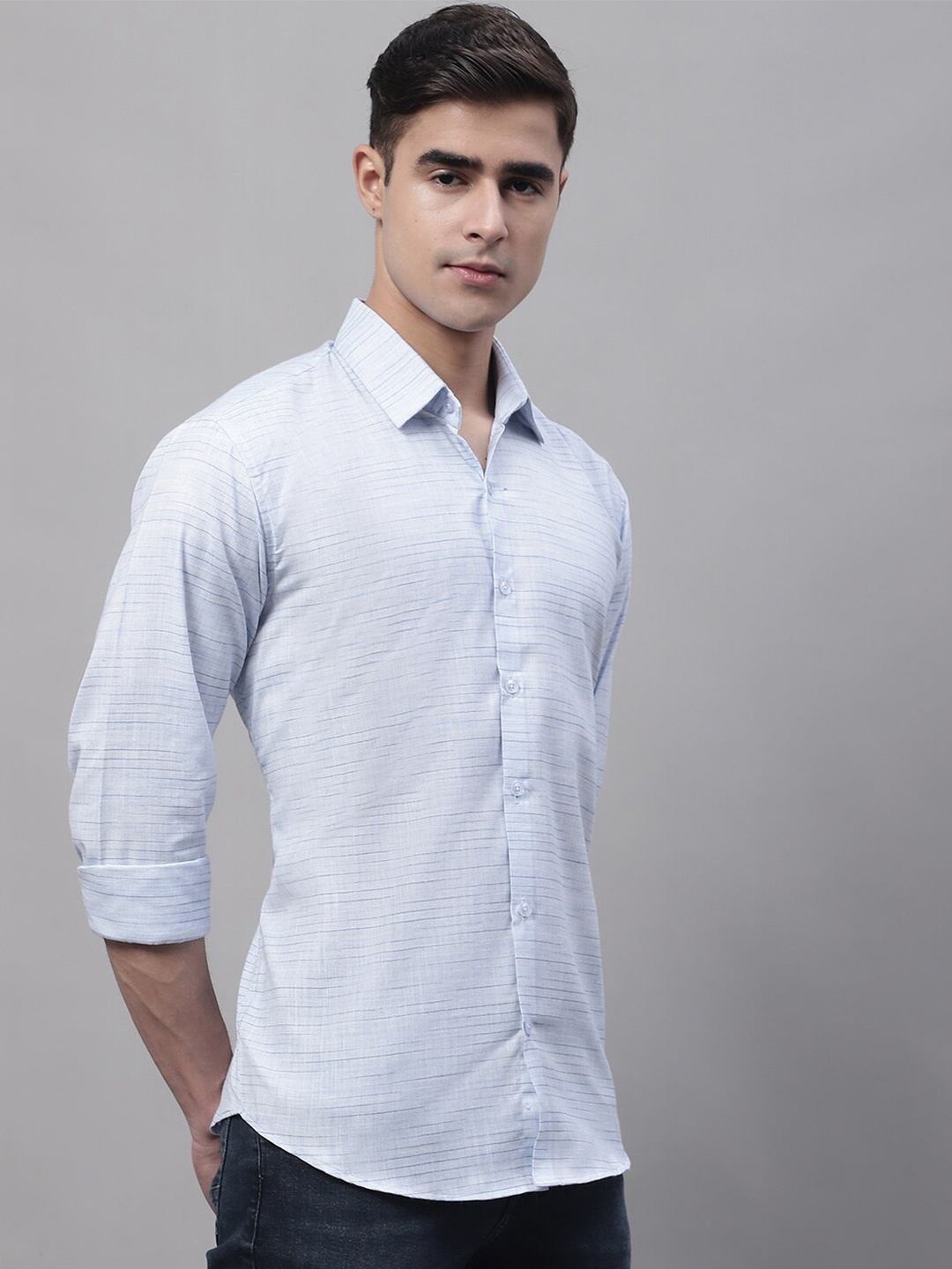 

JAINISH Men Classic Horizontal Striped Casual Cotton Shirt, Grey