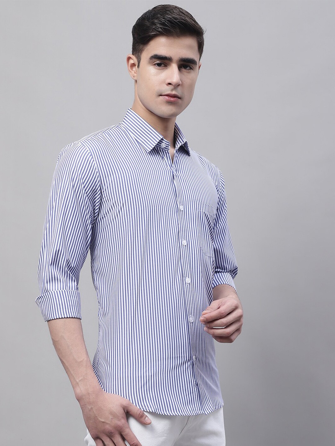 

JAINISH Men Classic Striped Cotton Casual Shirt, Navy blue