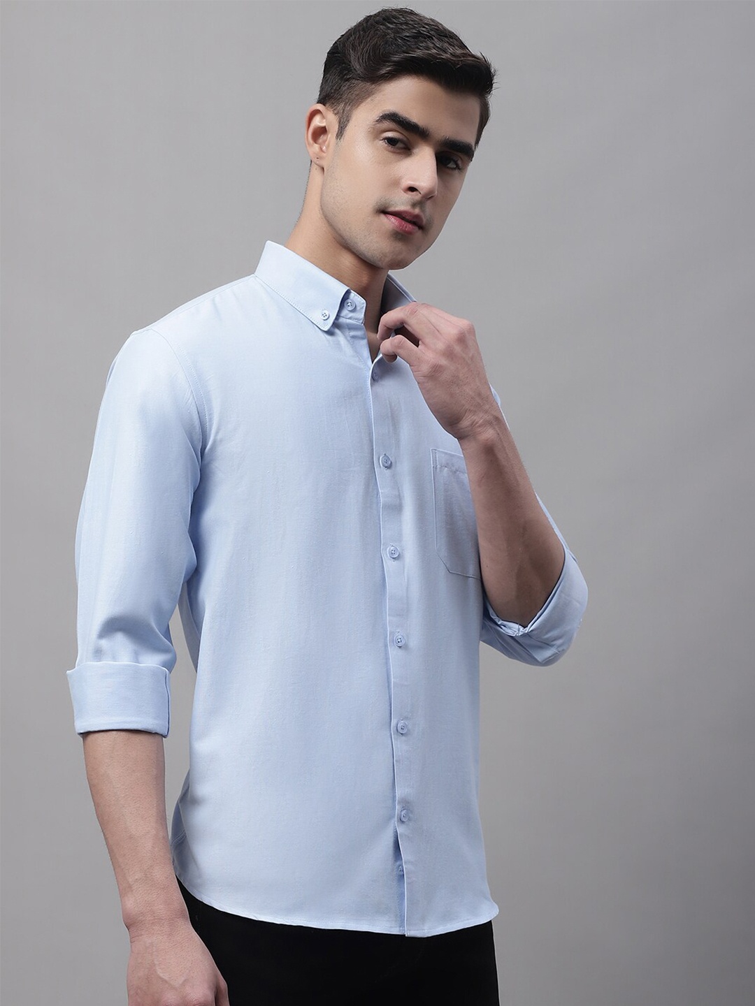 

JAINISH Button-Down Collar Classic Regular Fit Casual Pure Cotton Shirt, Blue