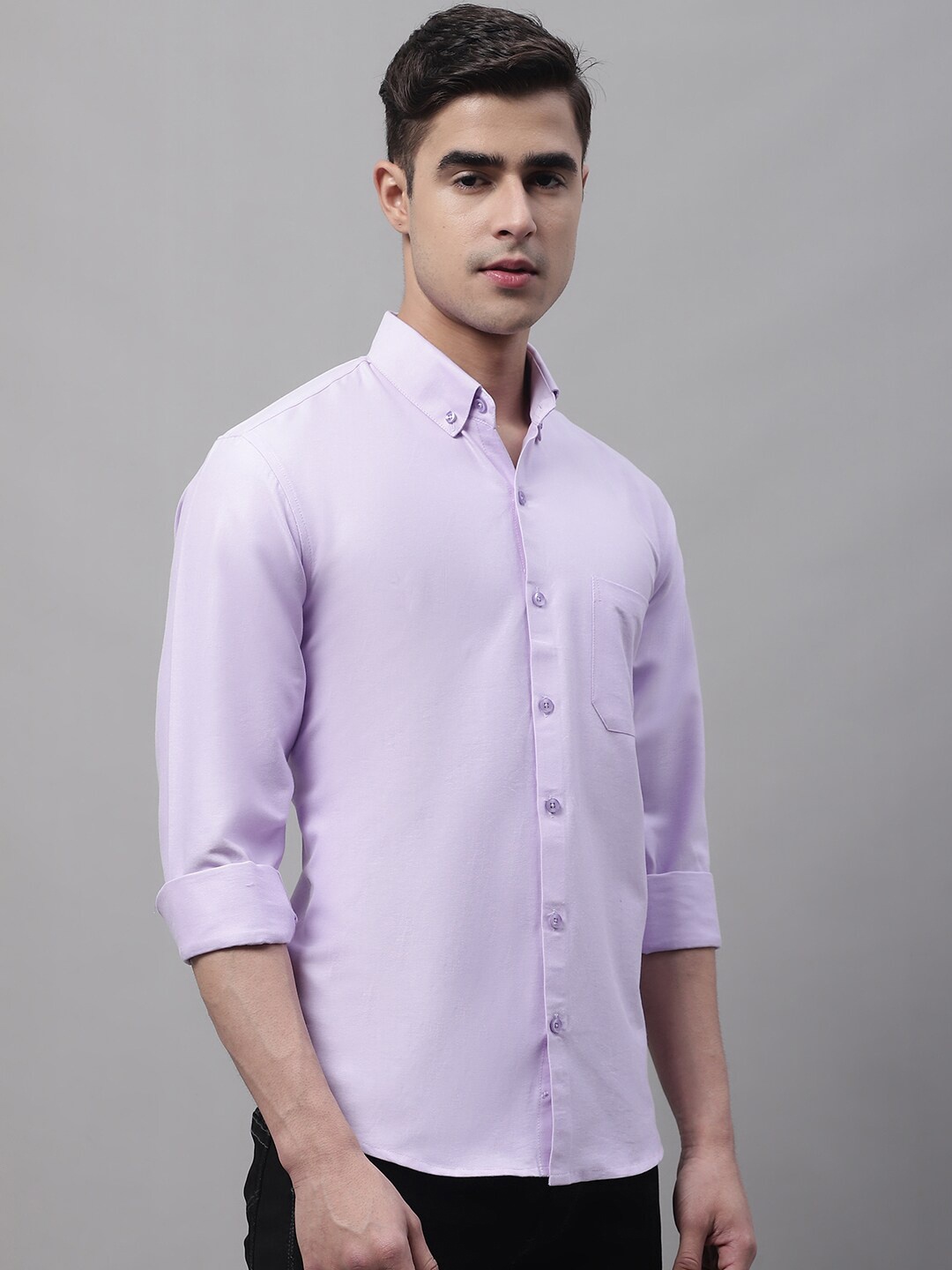 

JAINISH Men Spread Collar Pure Cotton Casual Shirt, Purple