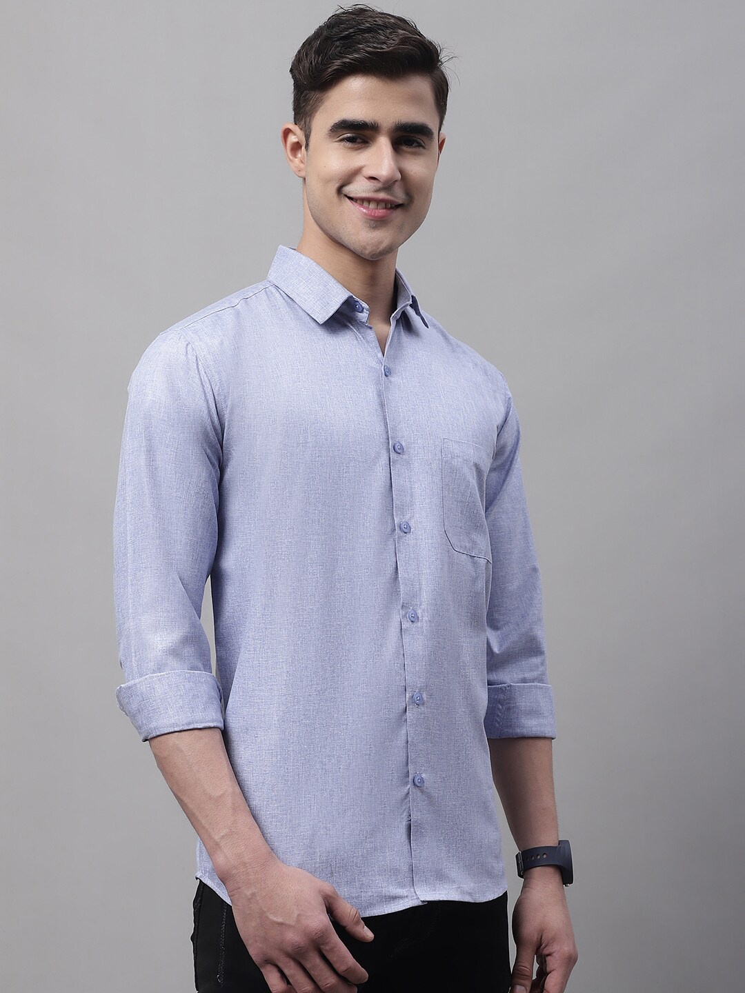 

JAINISH Men Classic Patch Pocket Curved Casual Shirt, Blue