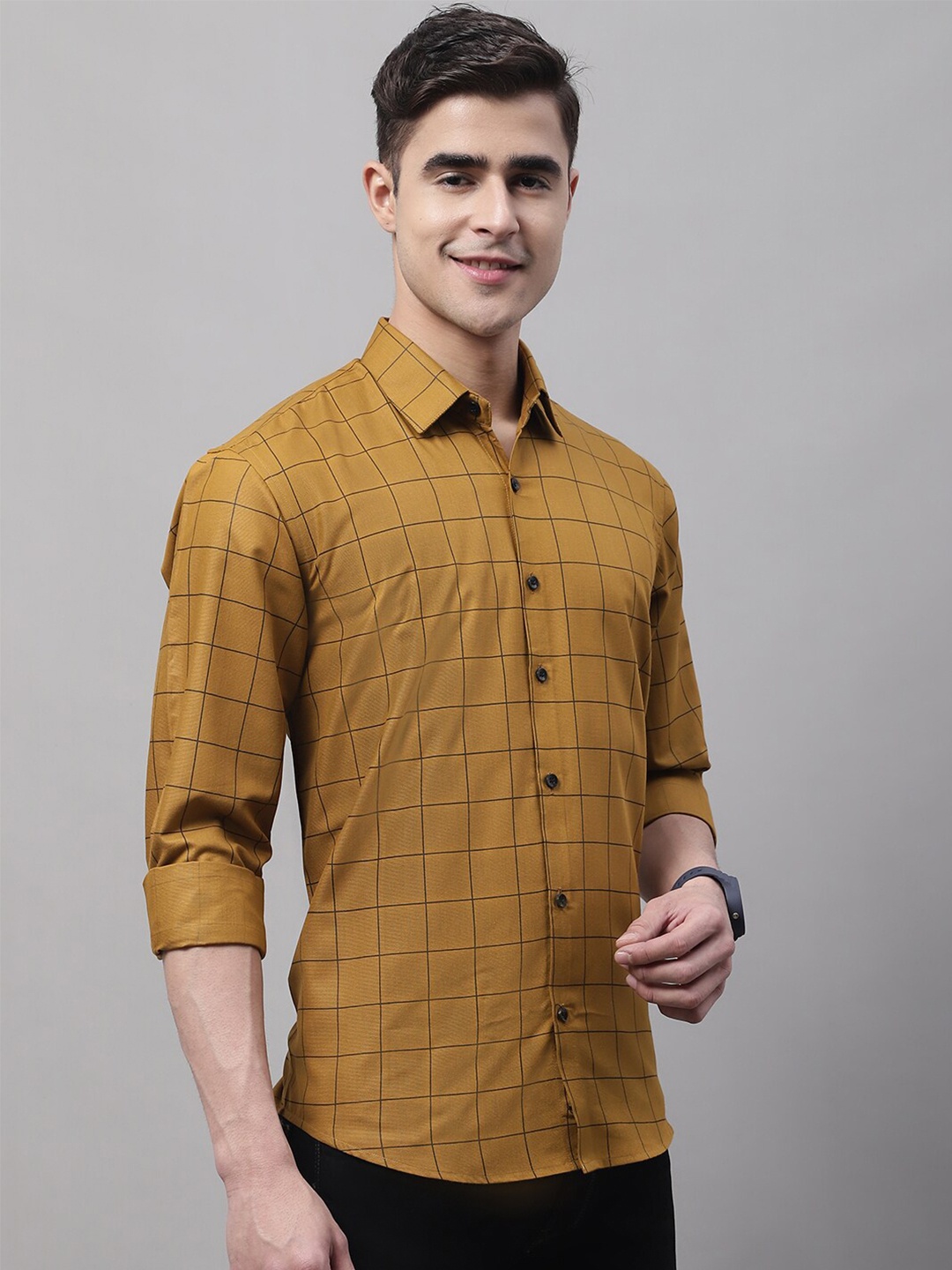 

JAINISH Men Classic Windowpane Checks Casual Cotton Shirt, Mustard