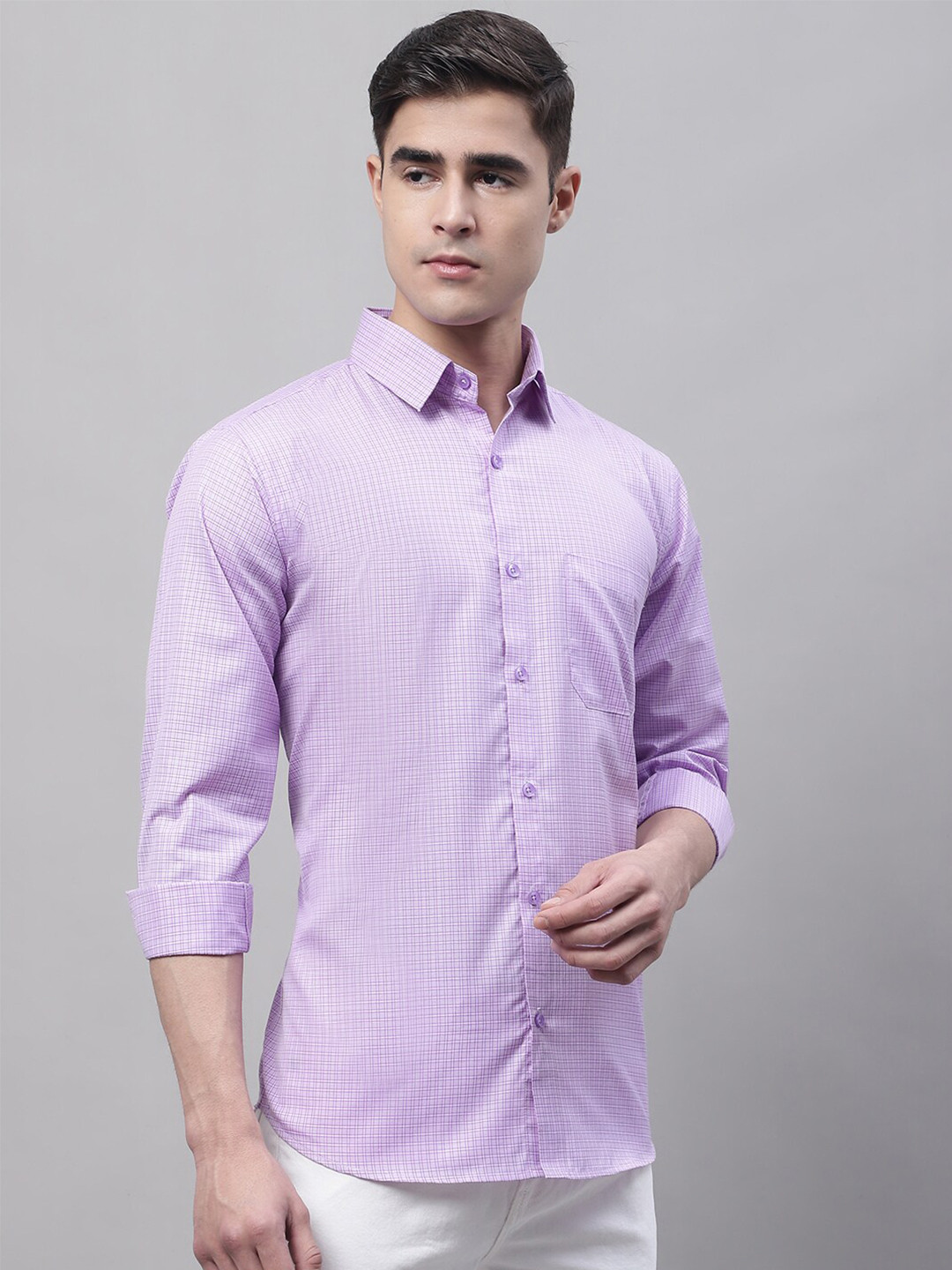 

JAINISH Men Spread Collar Classic Checked Casual Shirt, Purple