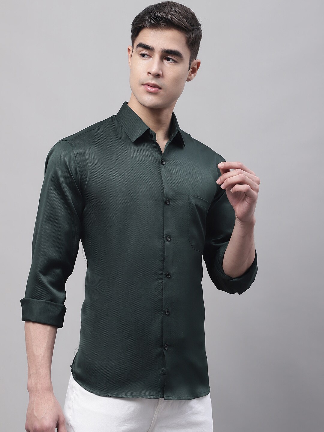 

JAINISH Men Self Design Classic Casual Shirt, Olive