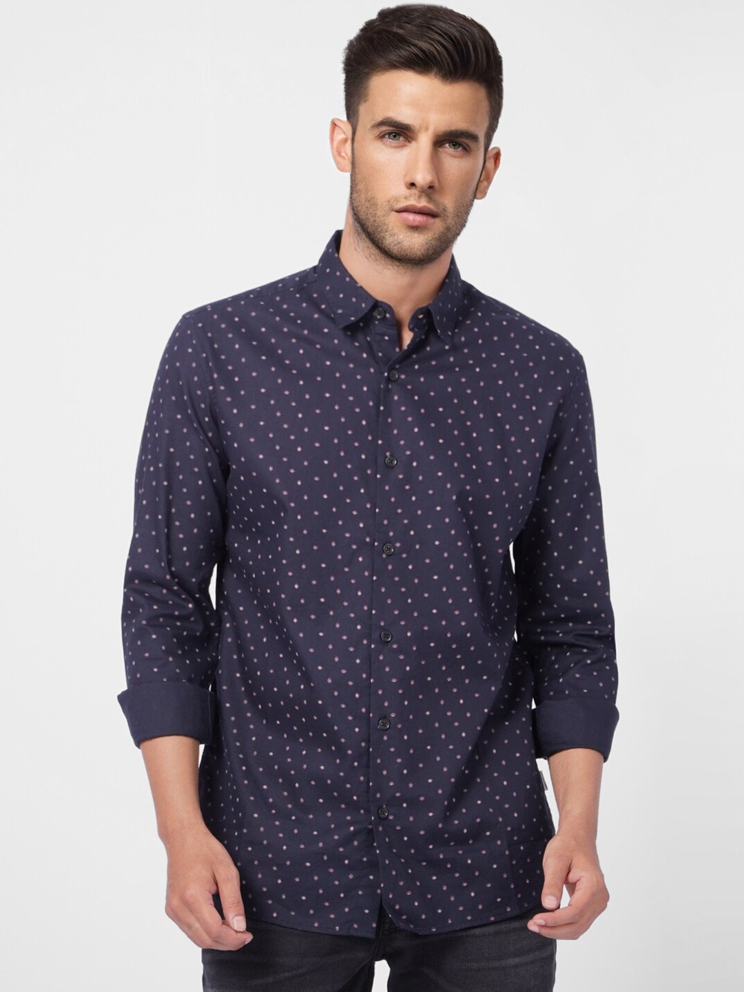 

Jack & Jones Men Printed Casual Cotton Shirt, Navy blue