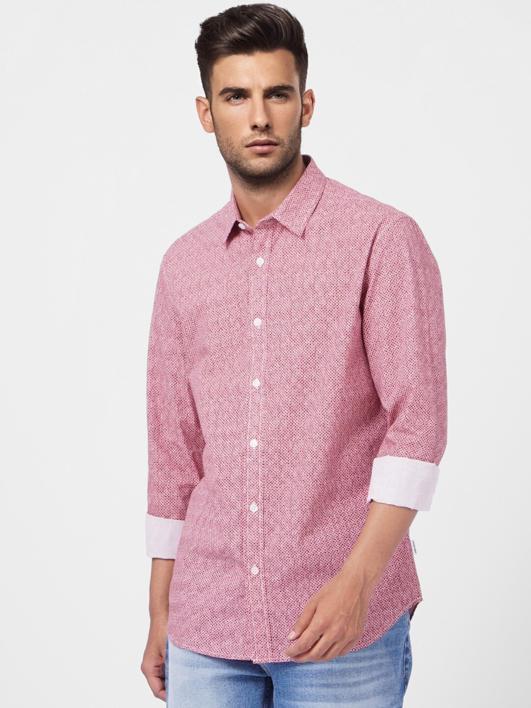 

Jack & Jones Men Micro Checks Casual Cotton Shirt, Pink