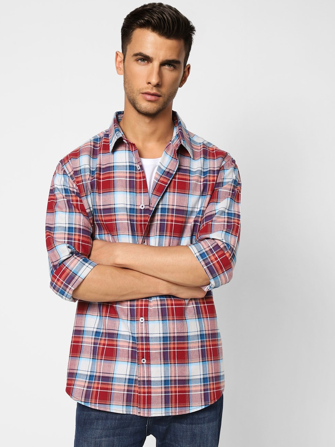 

Jack & Jones Tartan Checks Casual Cotton Shirt, Red