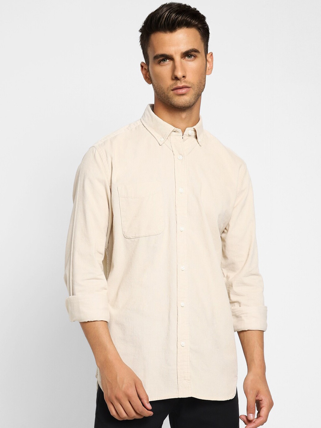 

Jack & Jones Men Button-Down Collar Casual Cotton Shirt, Beige