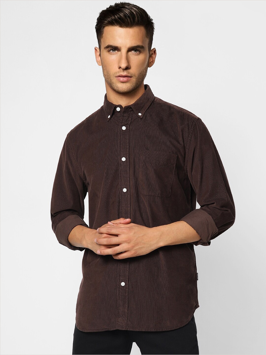 

Jack & Jones Men Button-Down Collar Casual Shirt, Brown