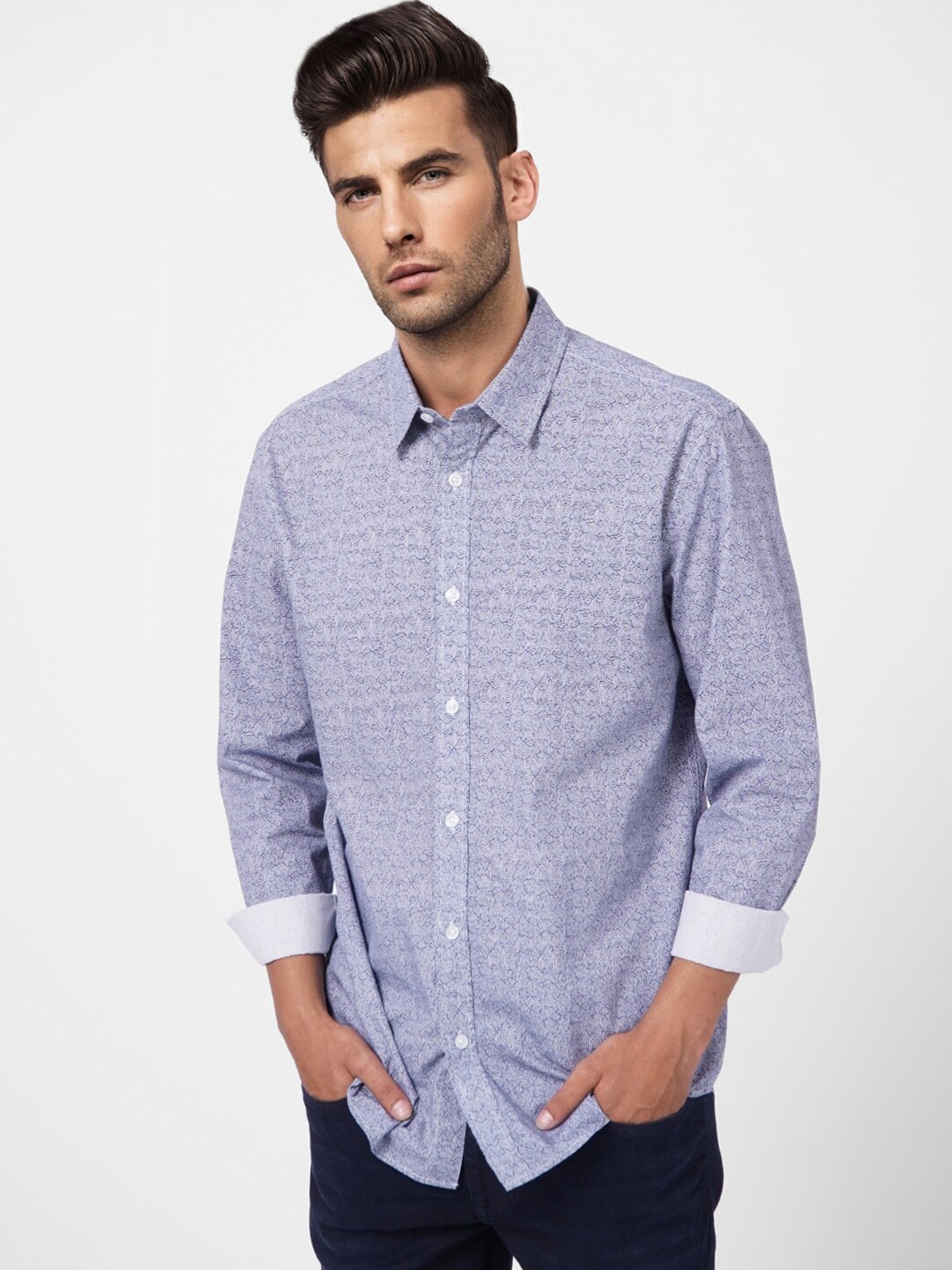 

Jack & Jones Men Printed Casual Cotton Shirt, Blue