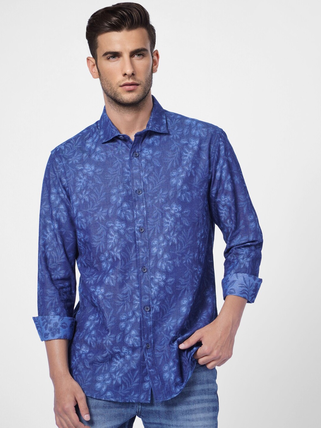 

Jack & Jones Men Floral Printed Casual Cotton Shirt, Blue