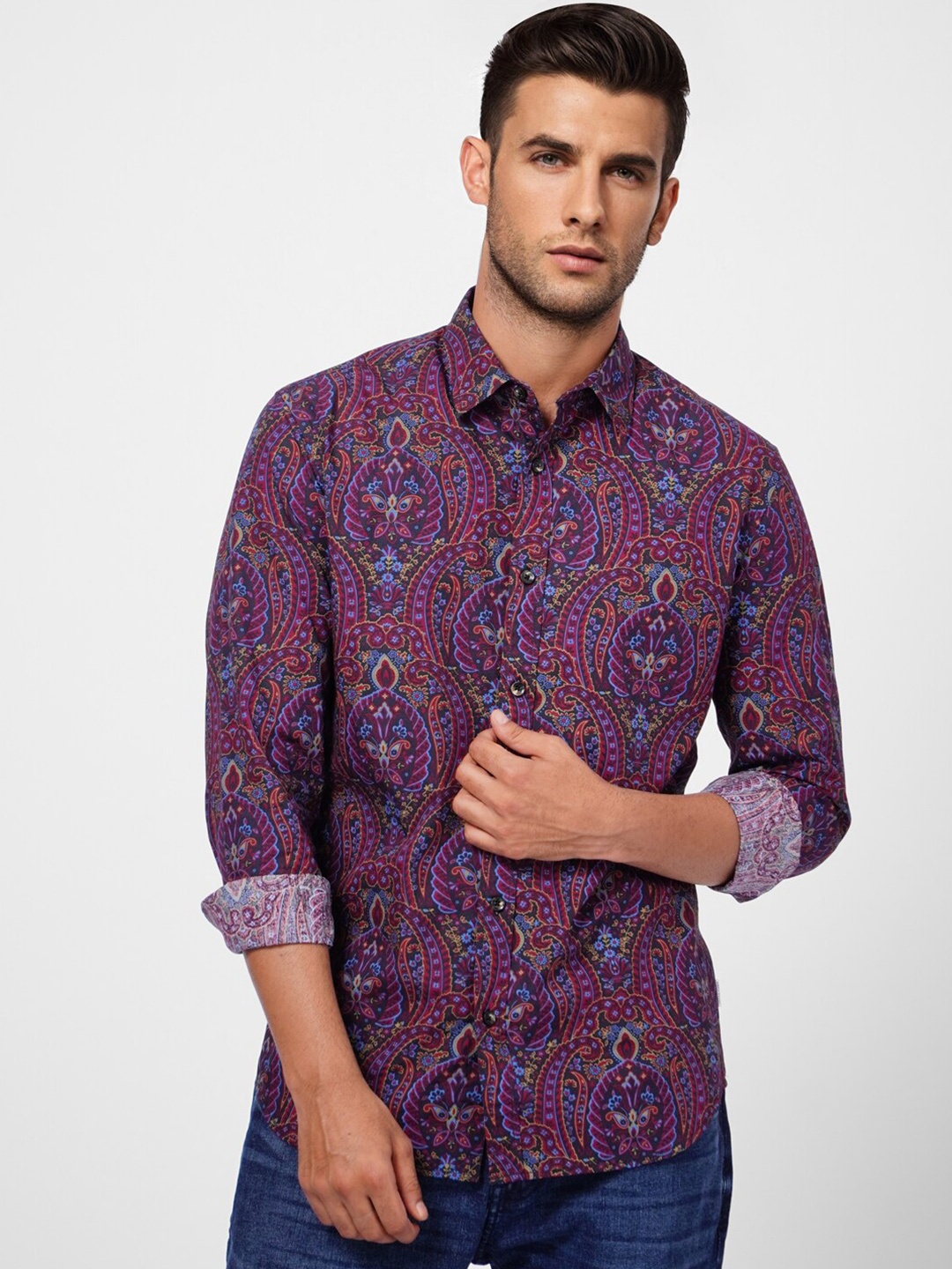 

Jack & Jones Ethnic Motifs Printed Casual Cotton Shirt, Blue