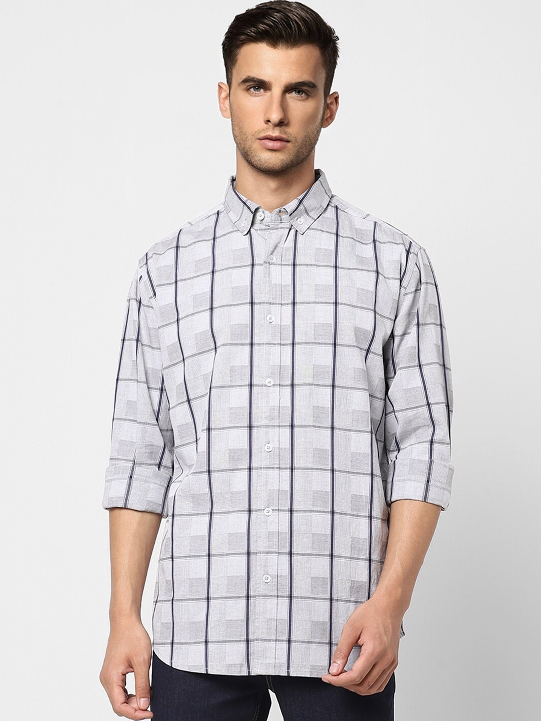 

Jack & Jones Men Grid Tattersall Checks Casual Cotton Shirt, Grey