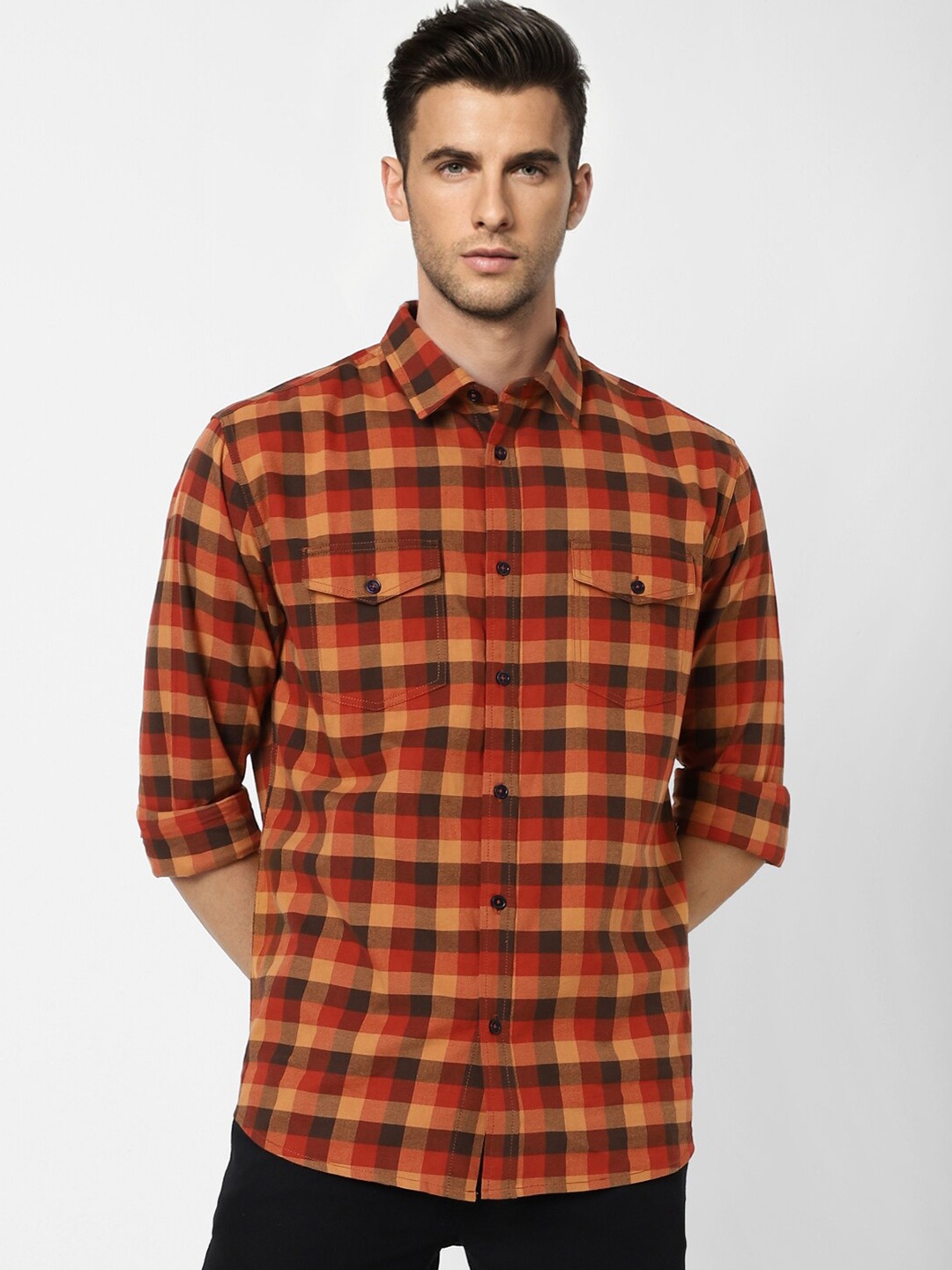 

Jack & Jones Men Tartan Checked Casual Cotton Shirt, Mustard