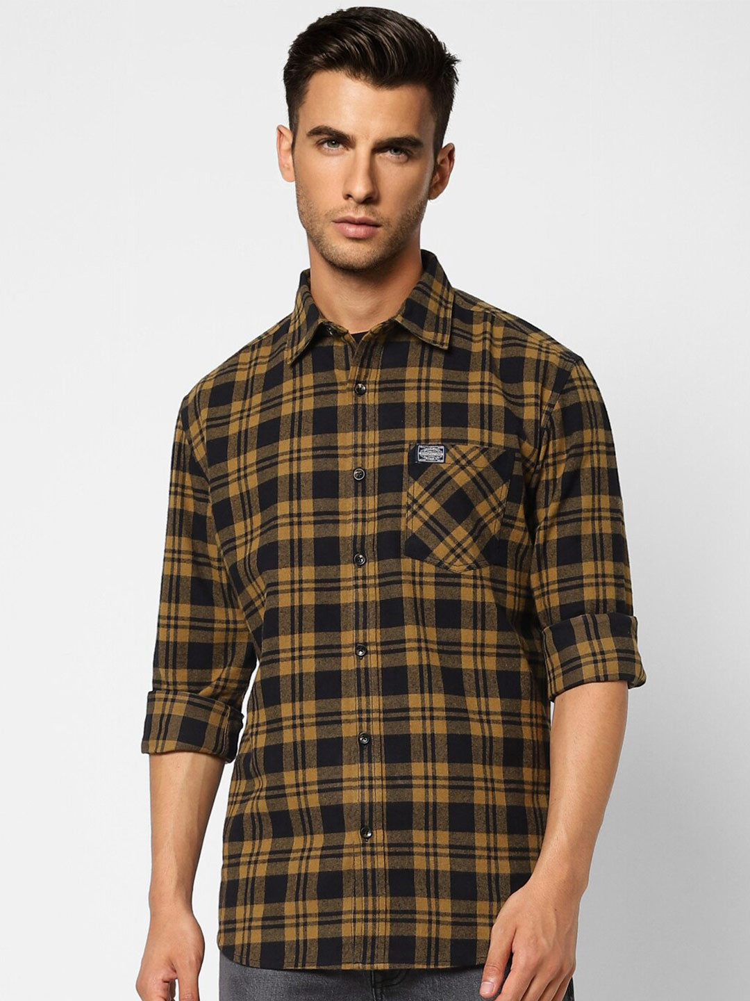 

Jack & Jones Men Checked Casual Cotton Shirt, Mustard