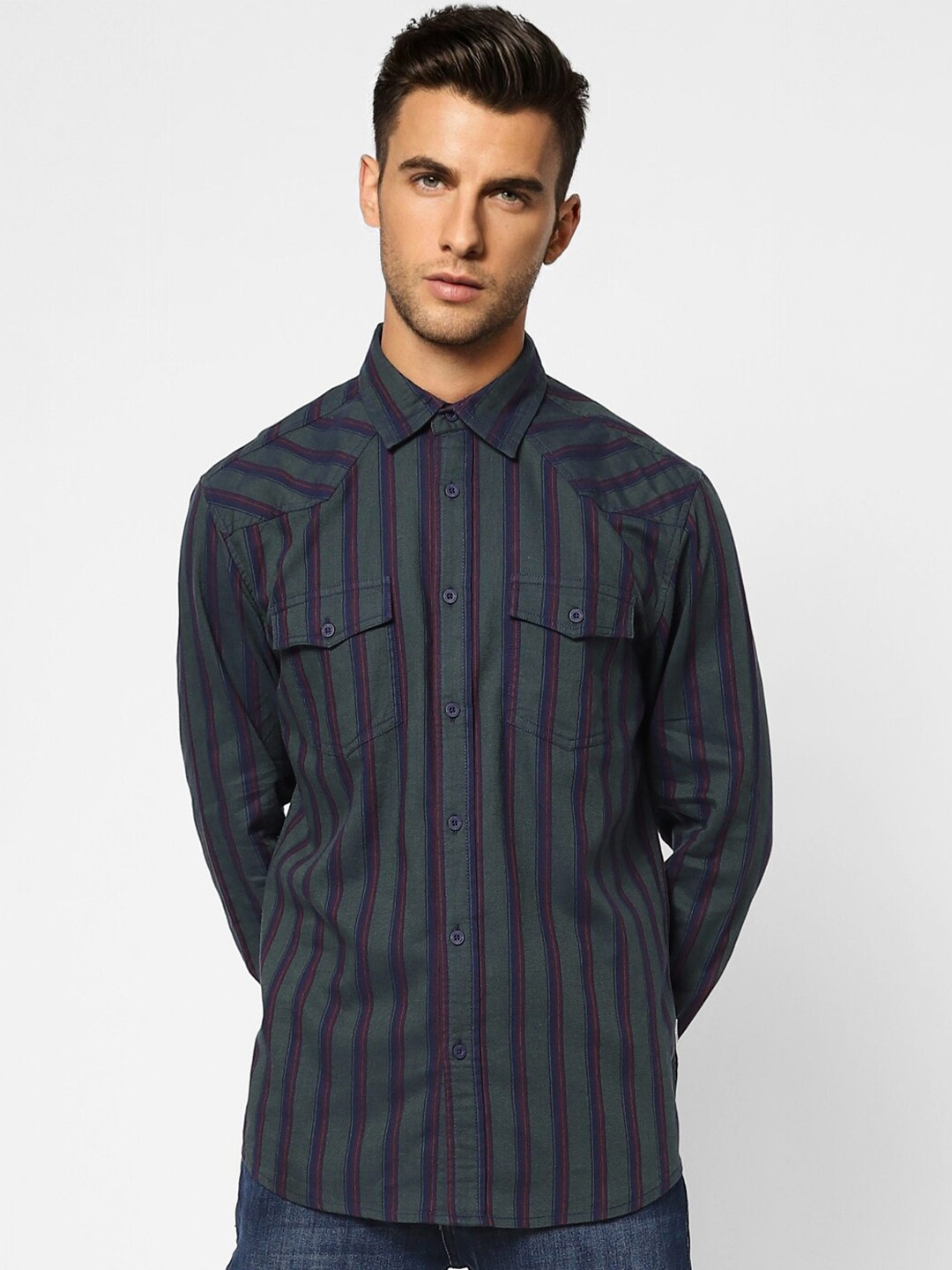 

Jack & Jones Men Checked Casual Cotton Shirt, Green