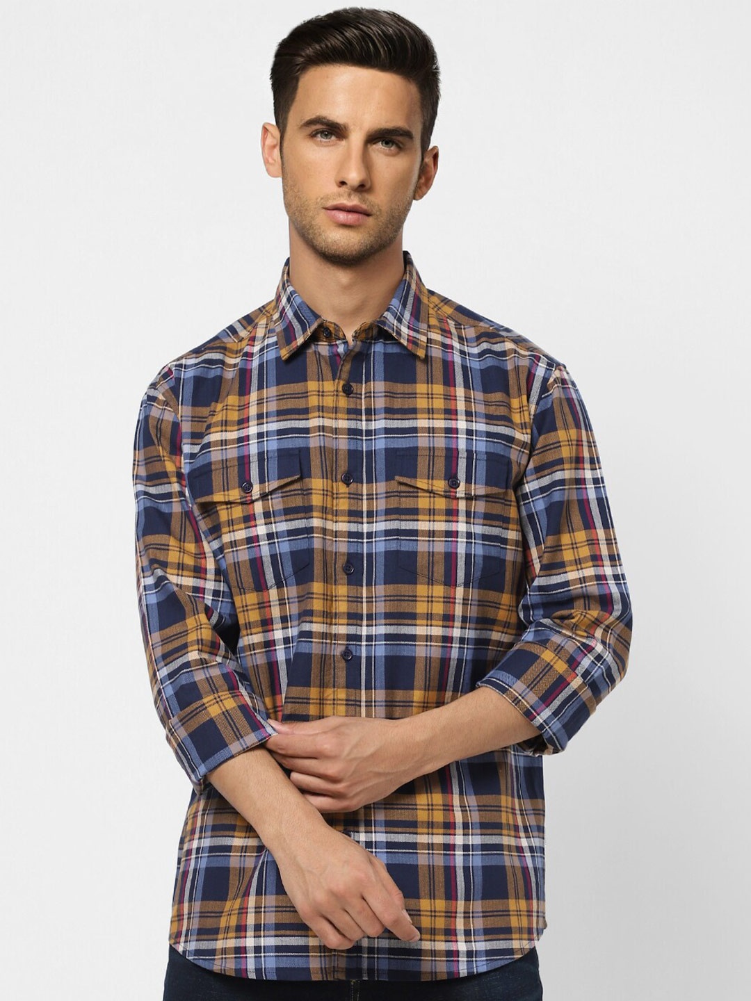 

Jack & Jones Men Blue Tartan Checked Casual Cotton Shirt