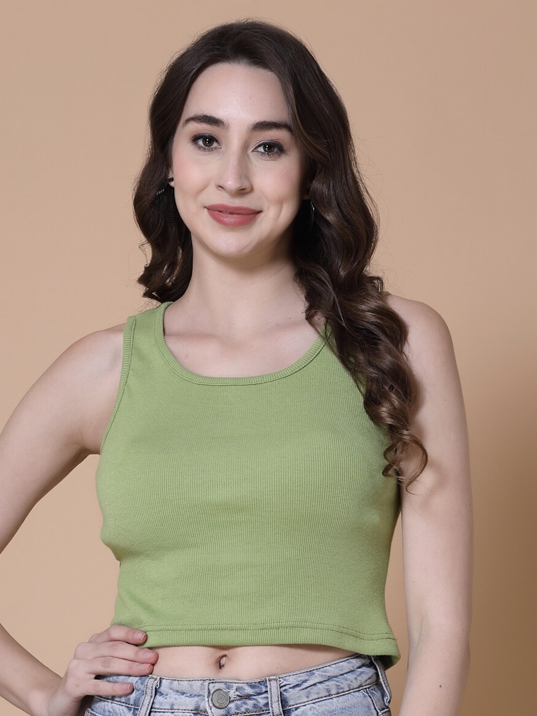 

HILL STREET Pure Cotton Tank Crop Top, Olive