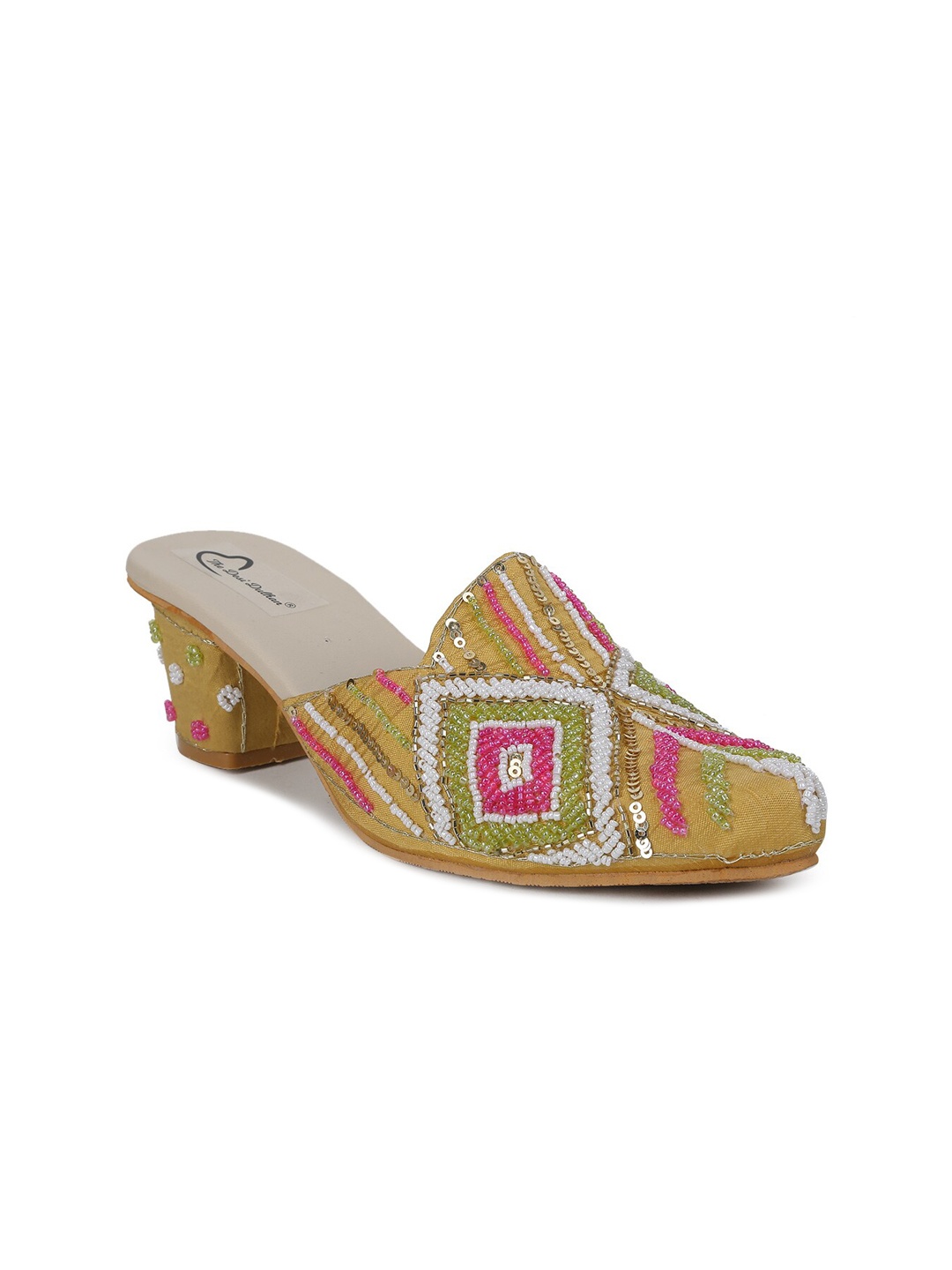 

The Desi Dulhan Ethnic Embellished Block Mules, Gold