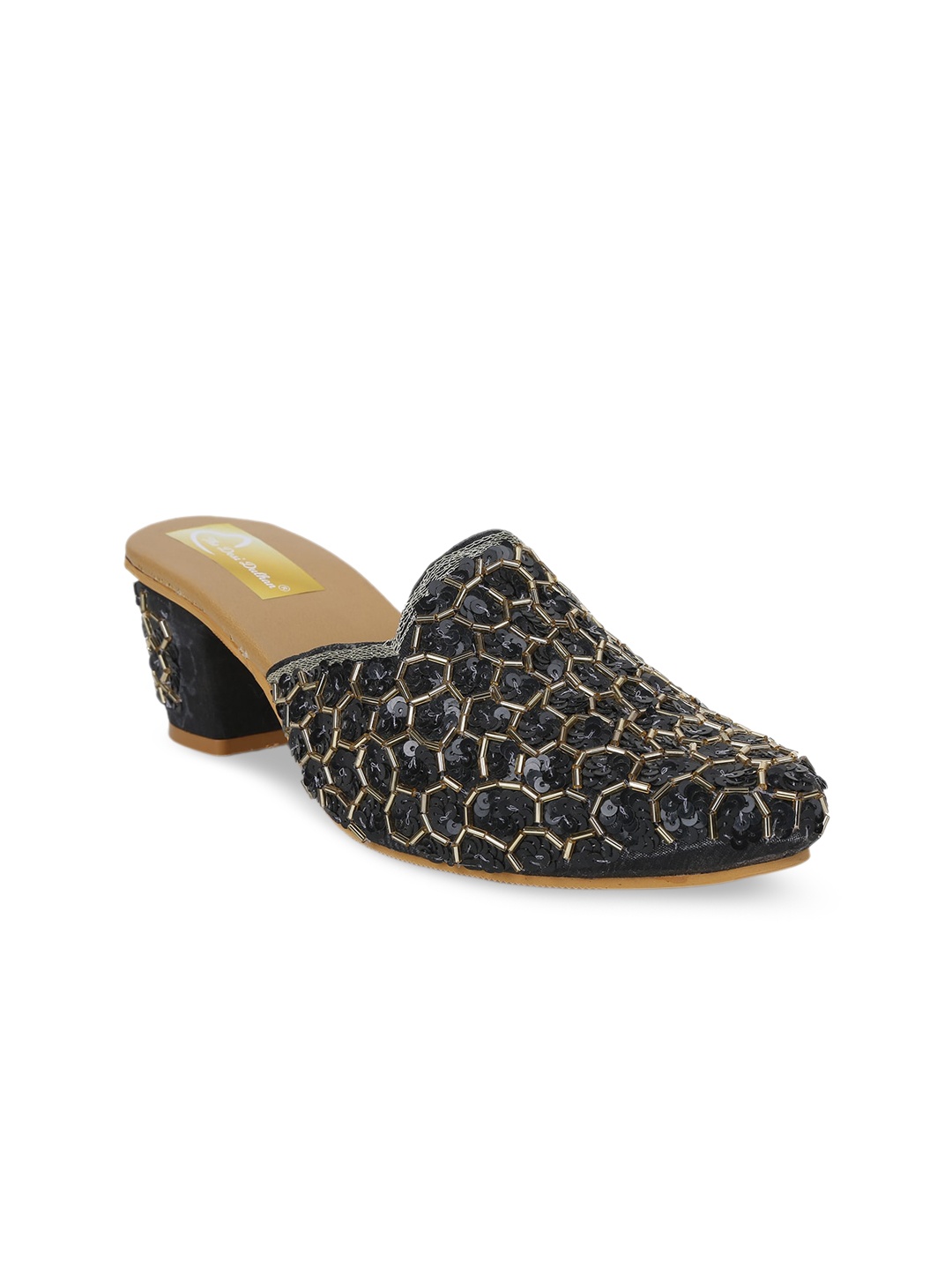 

The Desi Dulhan Ethnic Embellished Block Mules, Black