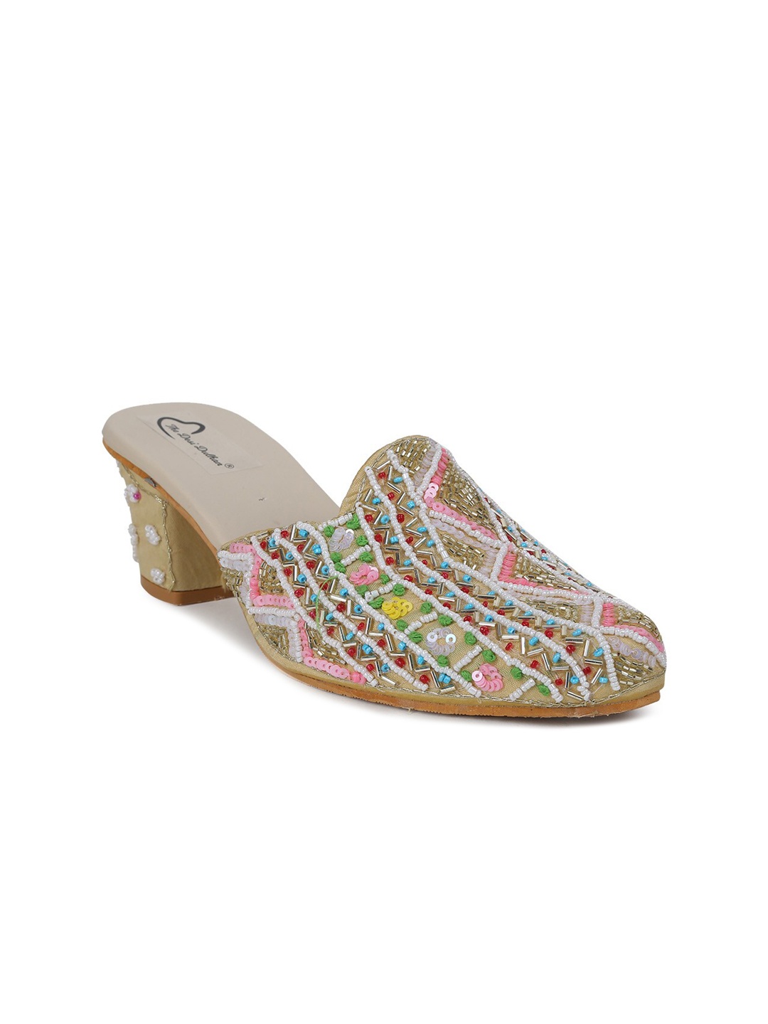 

The Desi Dulhan Ethnic Embellished Block Mules, Gold