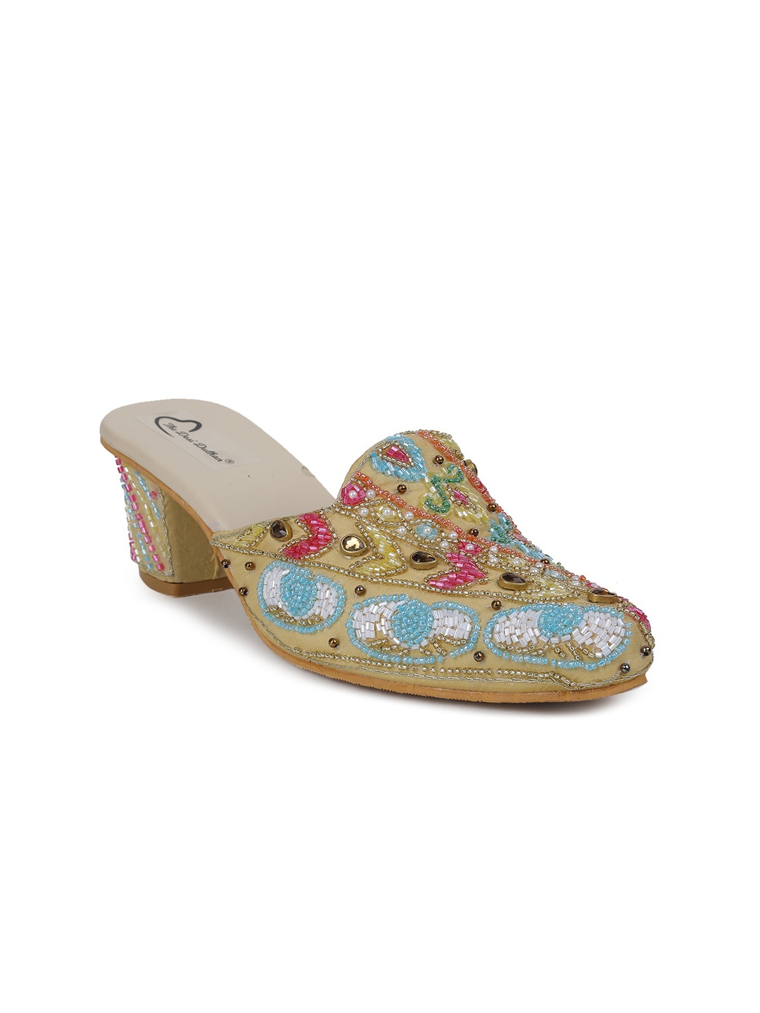 

The Desi Dulhan Ethnic Embellished Block Mules, Gold
