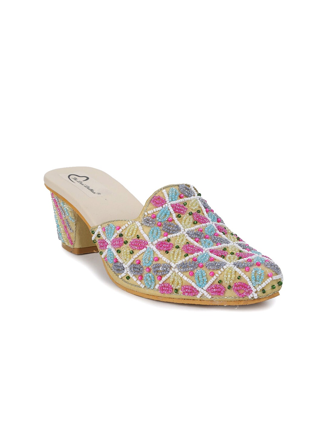 

The Desi Dulhan Embellished Block Heel Mules, Blue