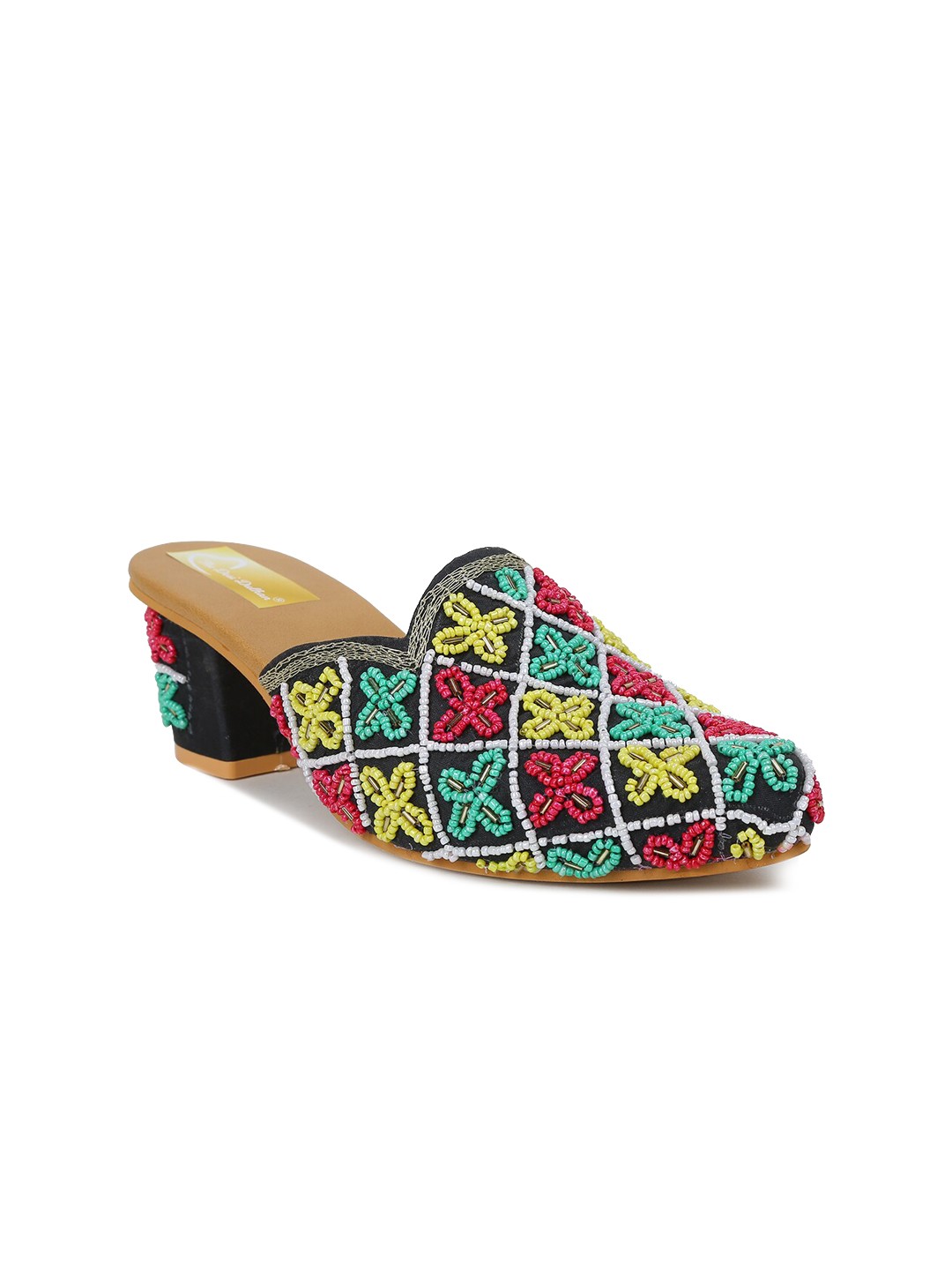 

The Desi Dulhan Ethnic Embellished Block Mules, Black
