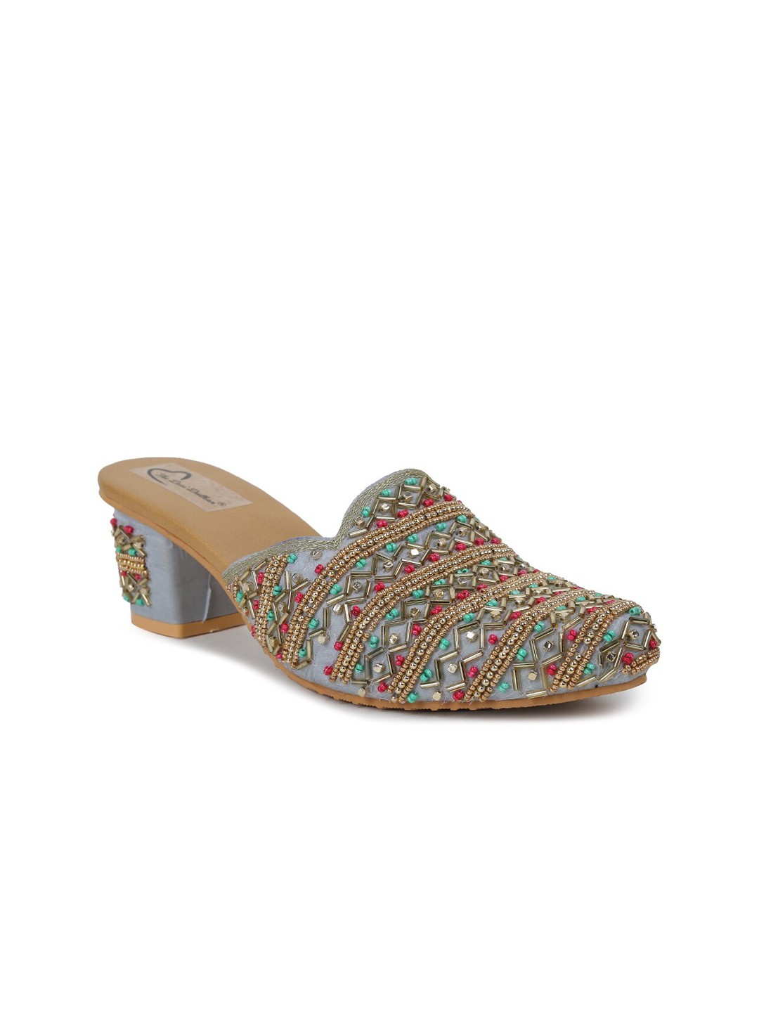

The Desi Dulhan Women Ethnic Embellished Block Mules, Grey