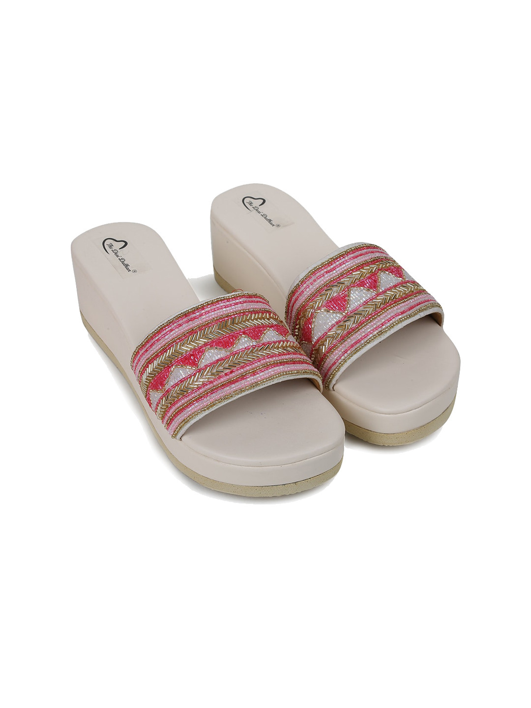 

The Desi Dulhan Ethnic Embellished Wedges, Cream