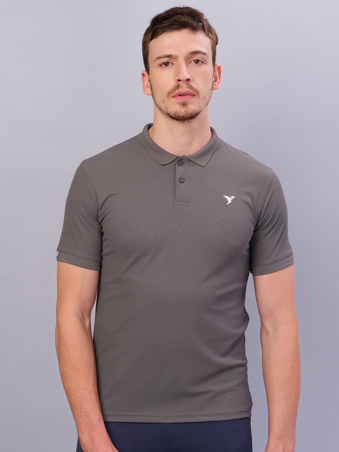 

Technosport Polo Collar Antimicrobial Slim Fit Tshirt, Grey