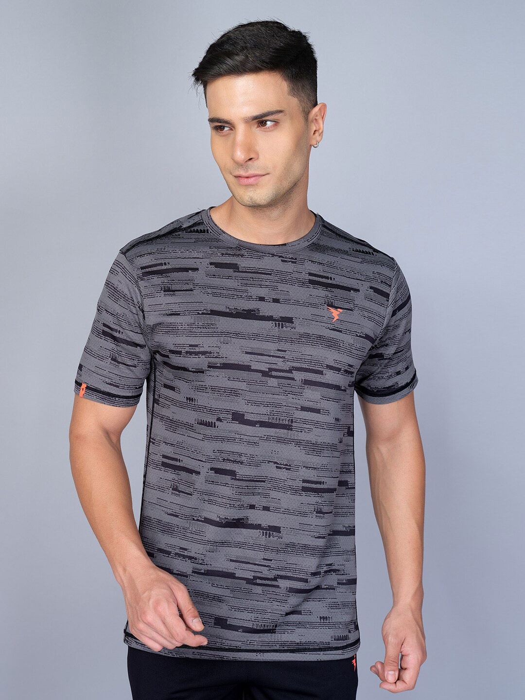 

Technosport Men Striped Antimicrobial Active T-shirt, Charcoal