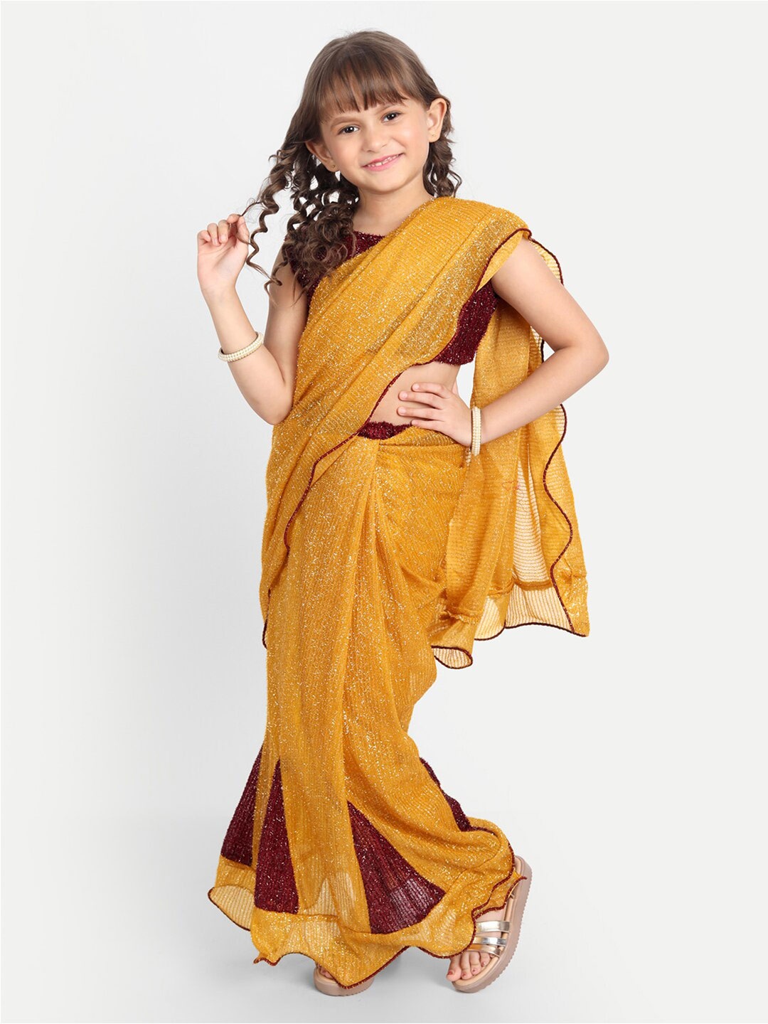 

LOOKS AND LIKES Girls Embellished Lycra Saree, Mustard