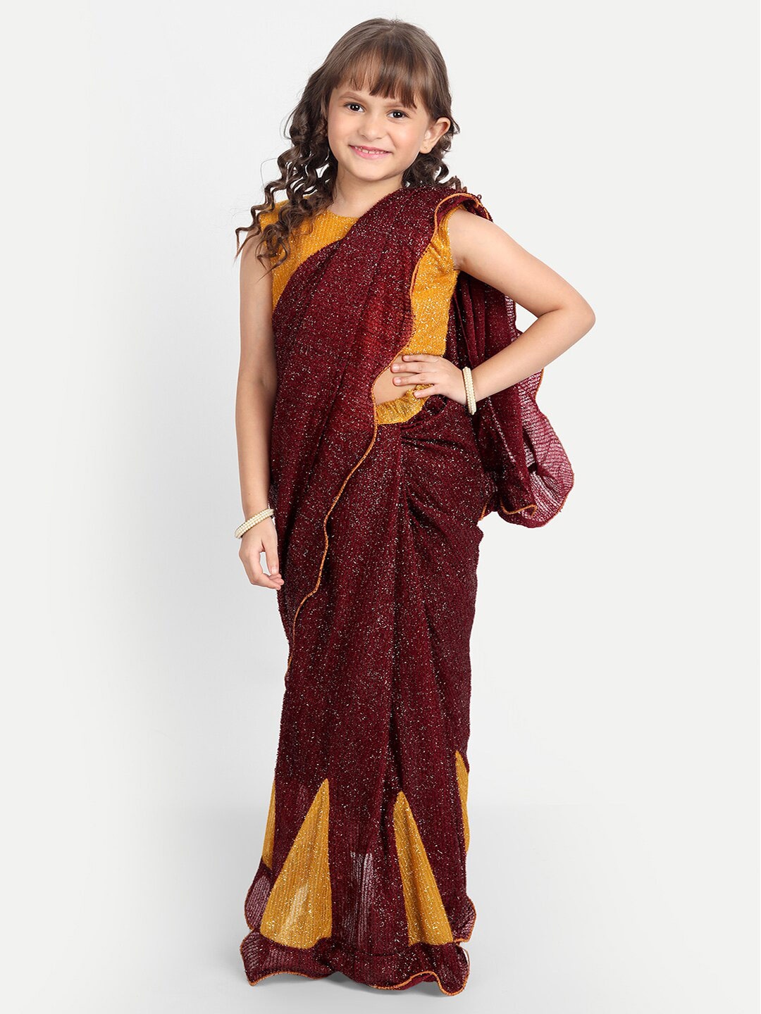 

LOOKS AND LIKES Embellished Ready to Wear Saree, Maroon