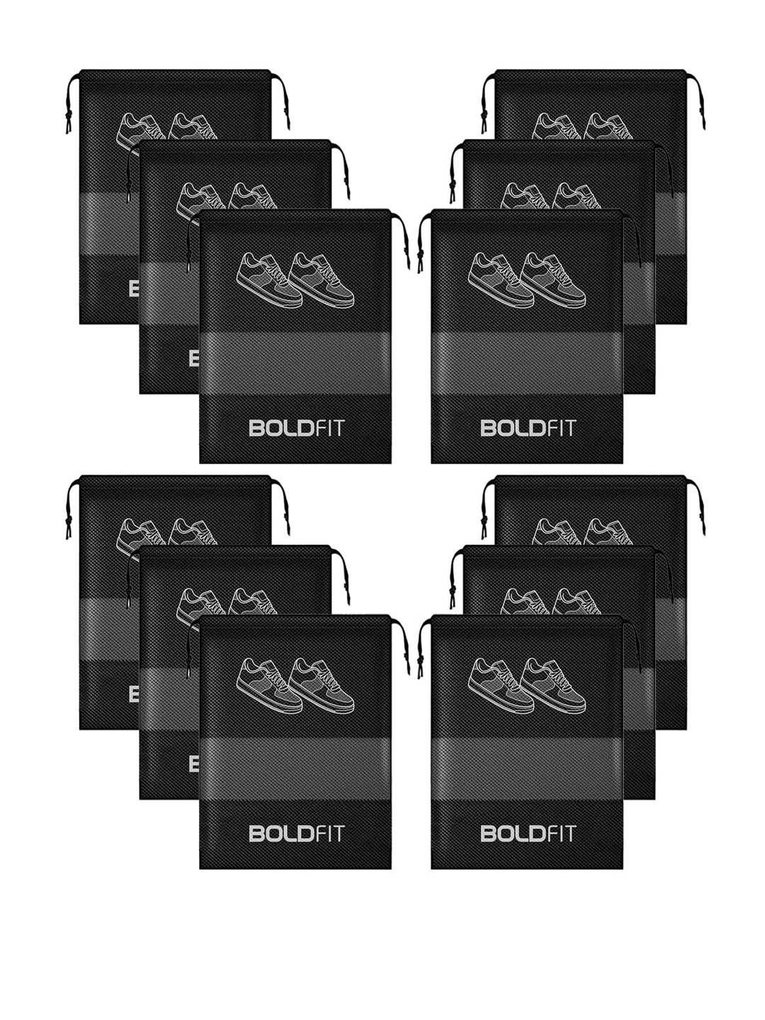

BOLDFIT Set Of 12 Black Travel Shoe Organiser