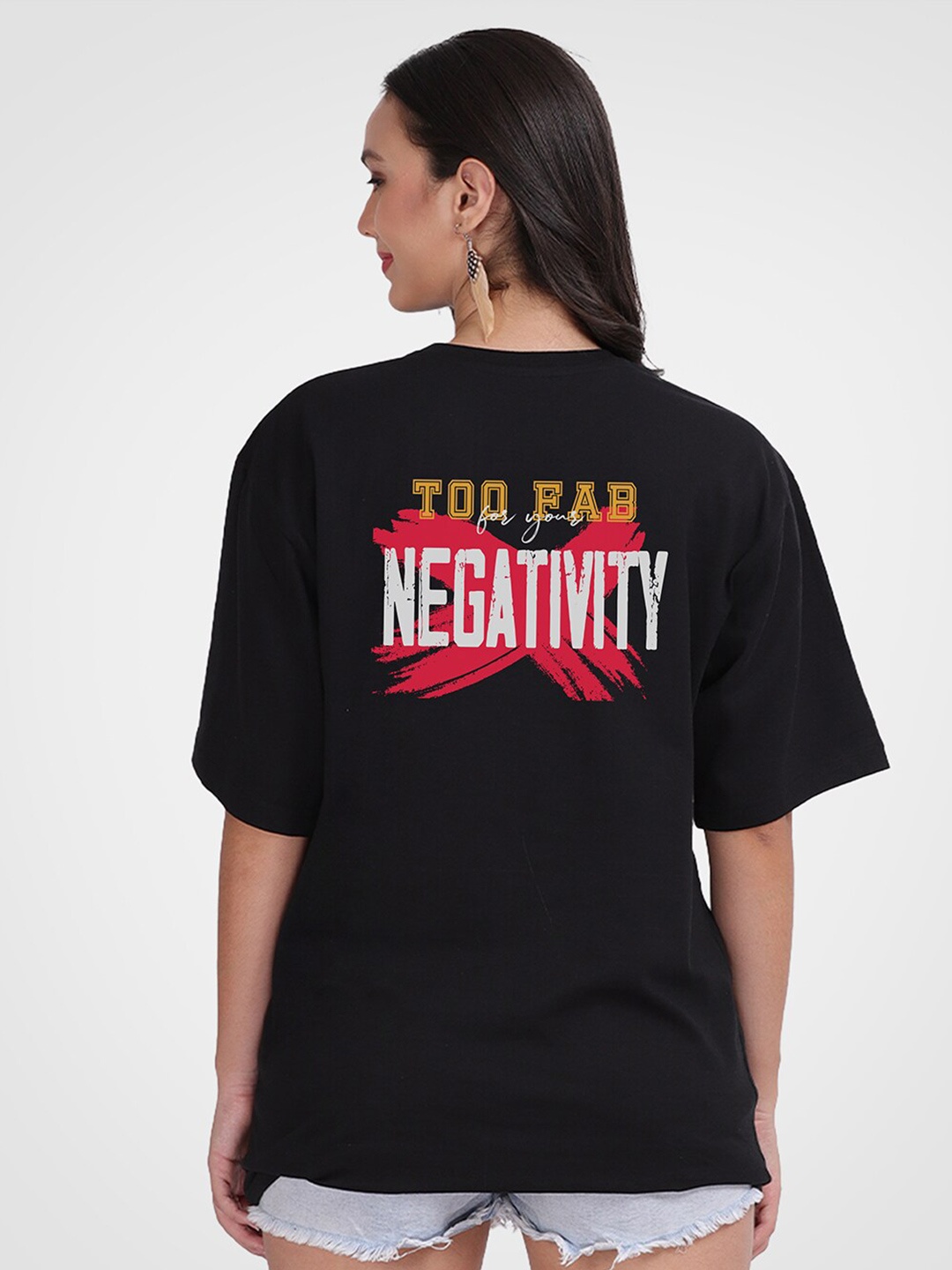 

Mad Over Print Extended Sleeves Oversize Cotton T-shirt, Black