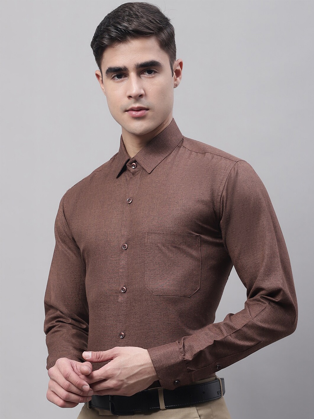 

JAINISH Men Classic Spread Collar Printed Formal Shirt, Coffee brown