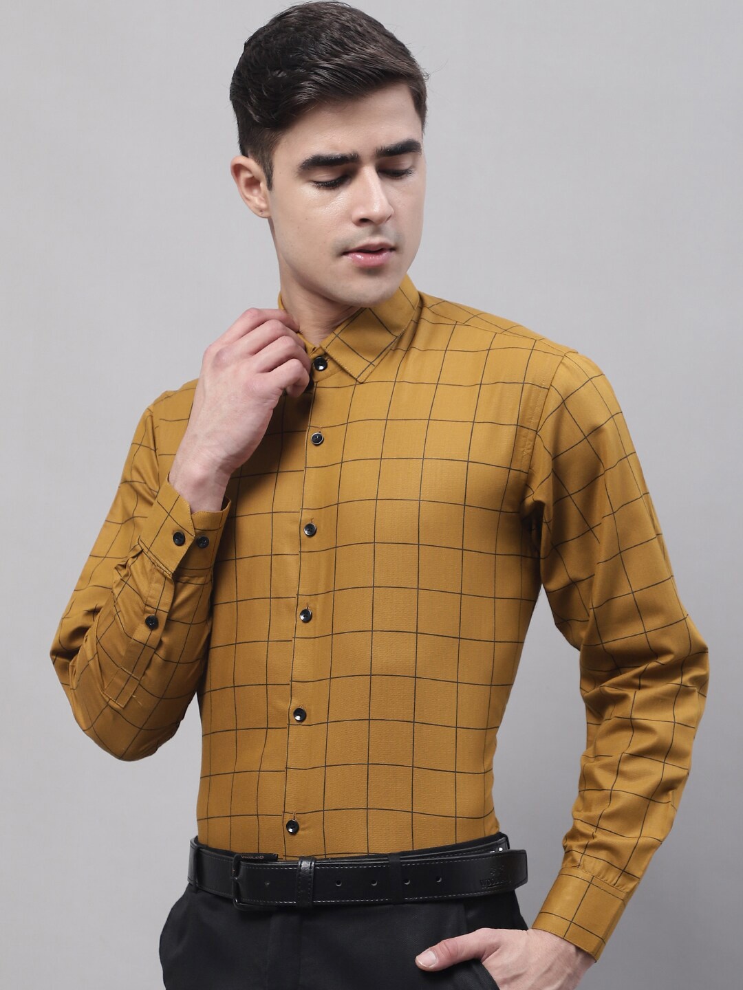 

JAINISH Men Classic Checked Formal Cotton Shirt, Mustard