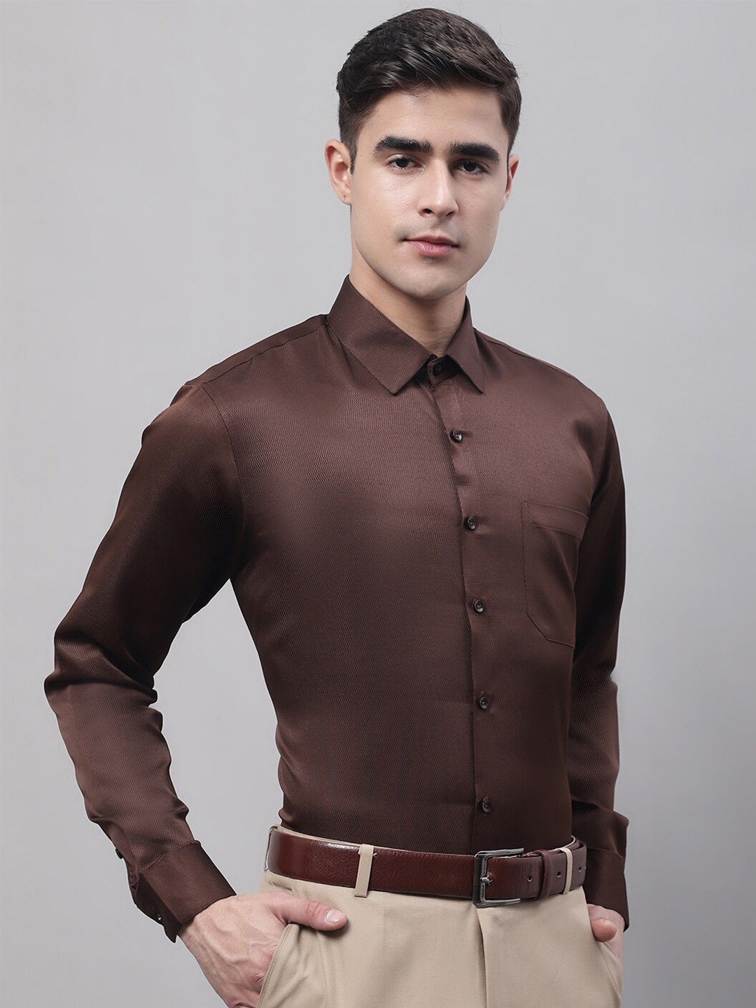 

JAINISH Men Classic Formal Shirt, Coffee brown