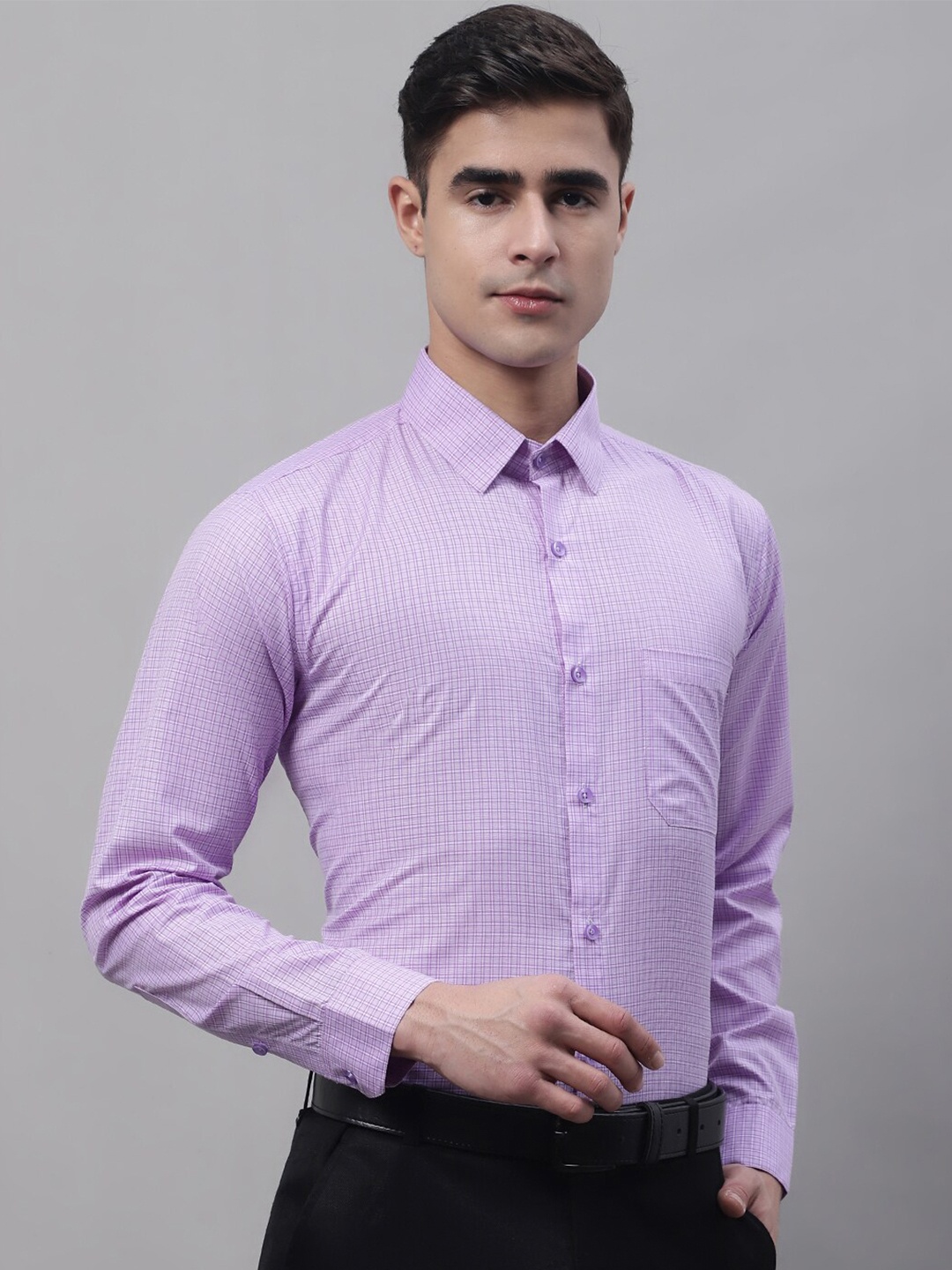 

JAINISH Men Classic Micro Checked Formal Cotton Shirt, Purple